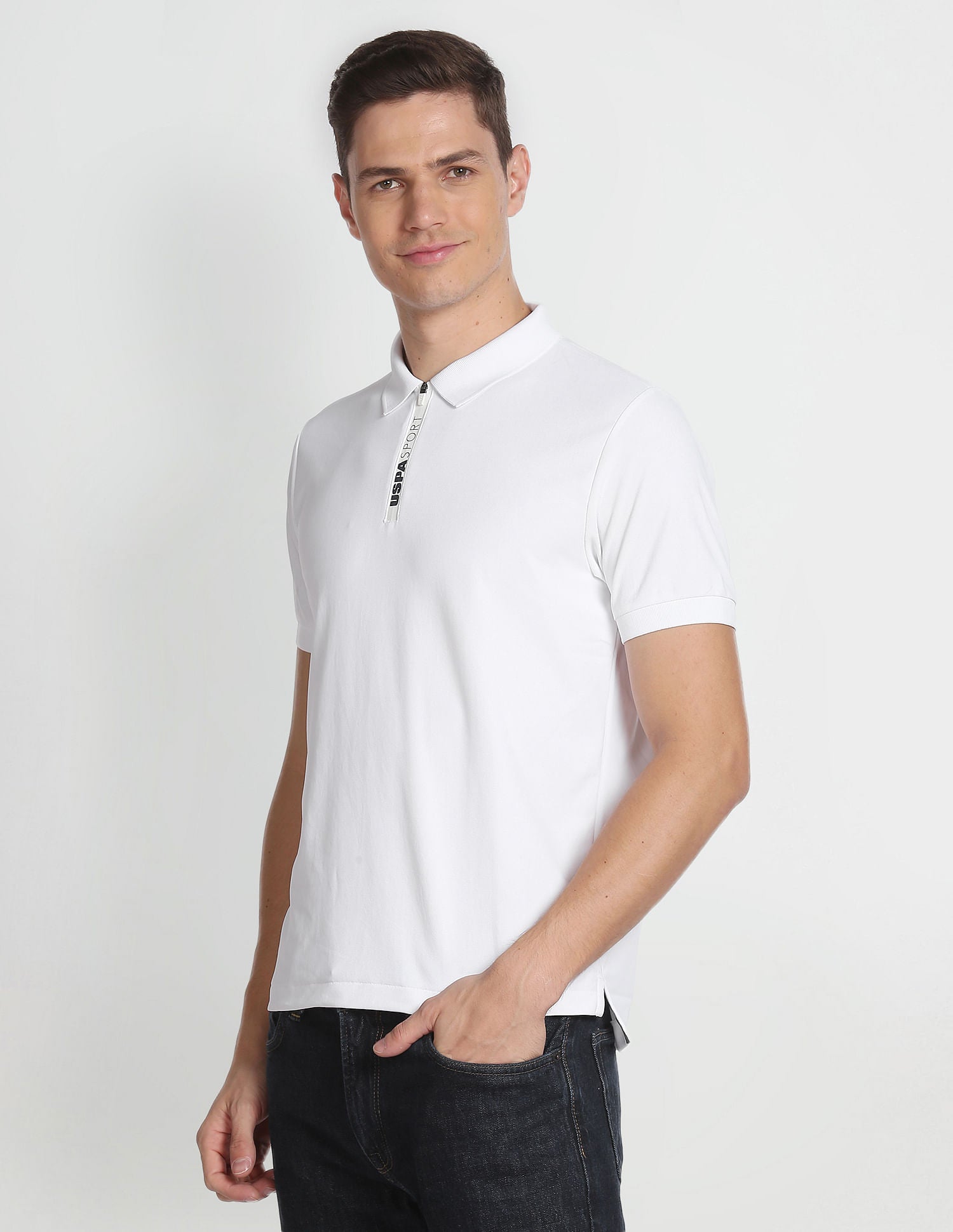 Solid Brand Tape Polo Shirt White - U.S. POLO ASSN. | Large