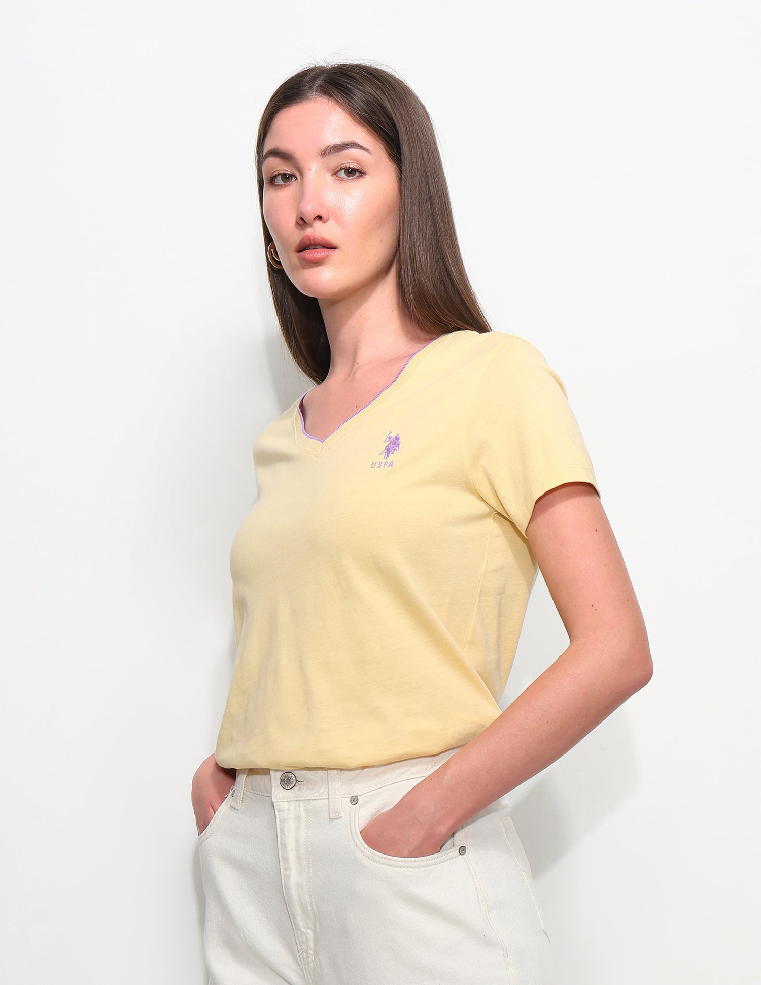 Regular Fit Solid T-Shirt Light Yellow - U.S. Polo Assn. India | Large