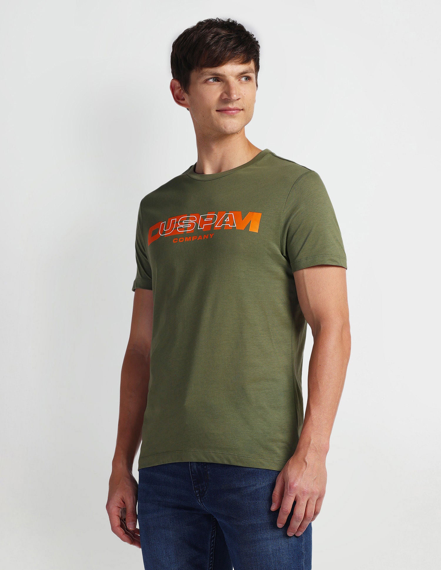 Brand Print Muscle Fit T-Shirt Olive - U.S. Polo Assn. India | Large