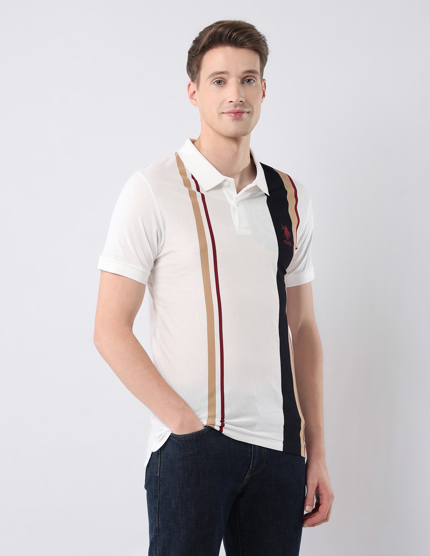 Vertical Striped 135Th Rwn Theatre Polo Shirt White - U.S. Polo Assn. India | Large