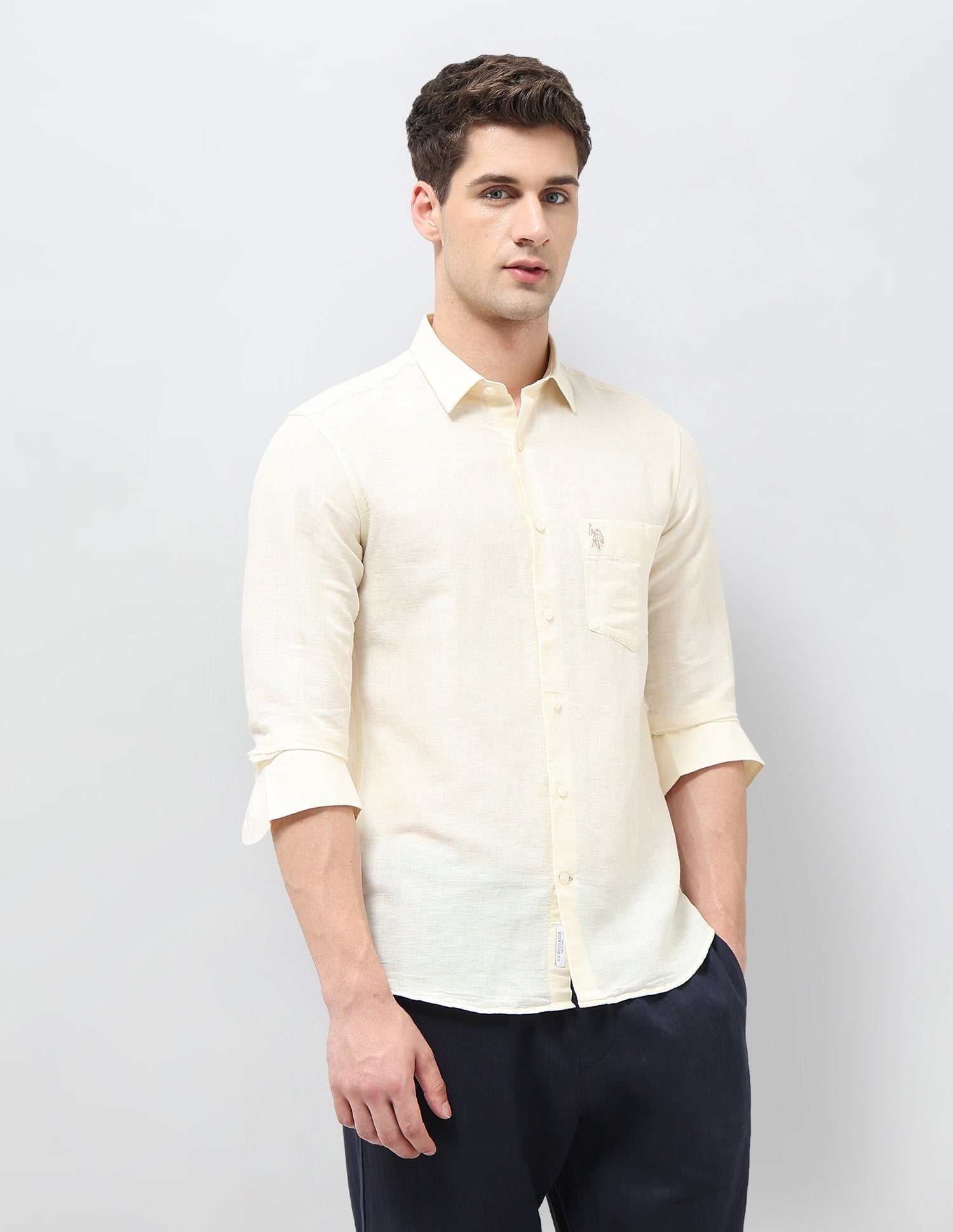 Tailored Fit Solid Shirt Light Yellow - U.S. POLO ASSN. | Large