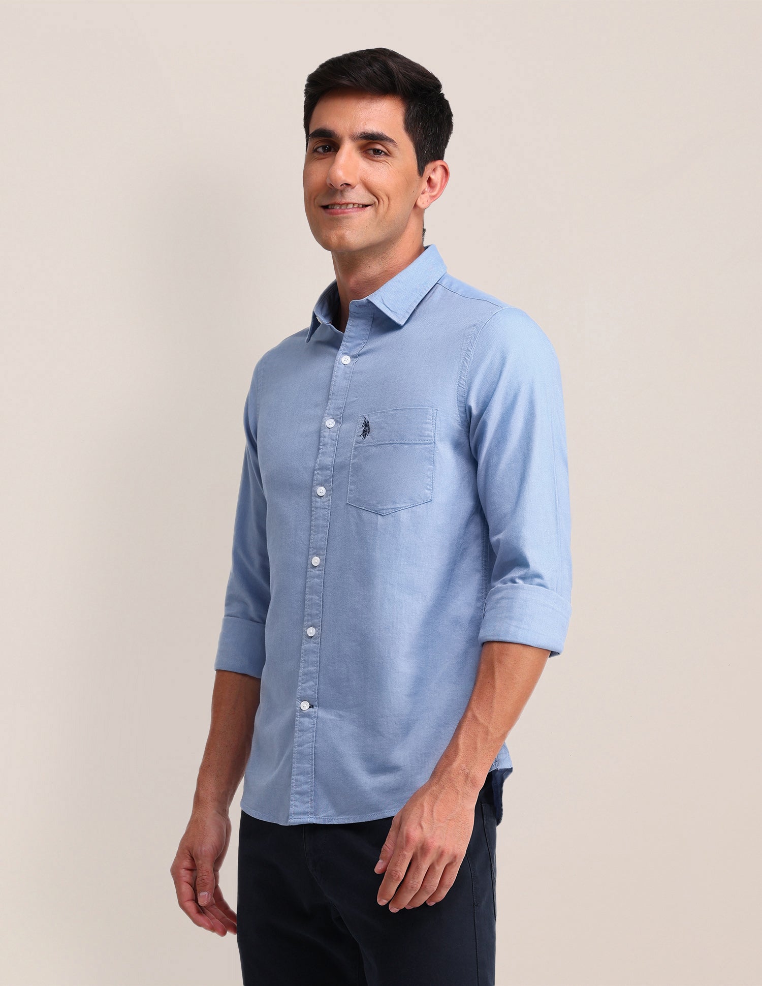 Solid Pattern Oxford Shirt Light Blue - U.S. Polo Assn. India | Large