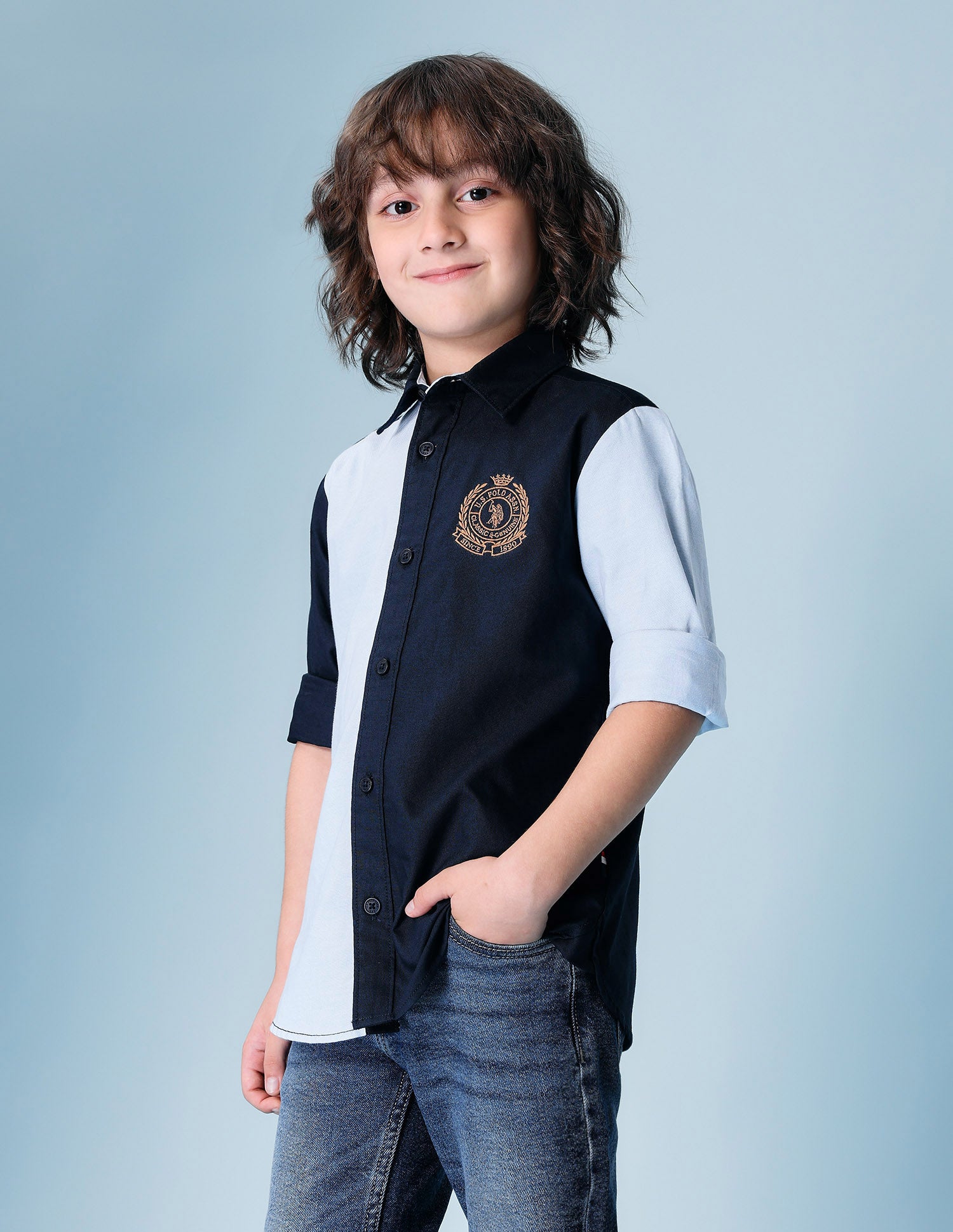 Boys Colorblocked Pure Cotton Shirt Navy - U.S. POLO ASSN. | Large