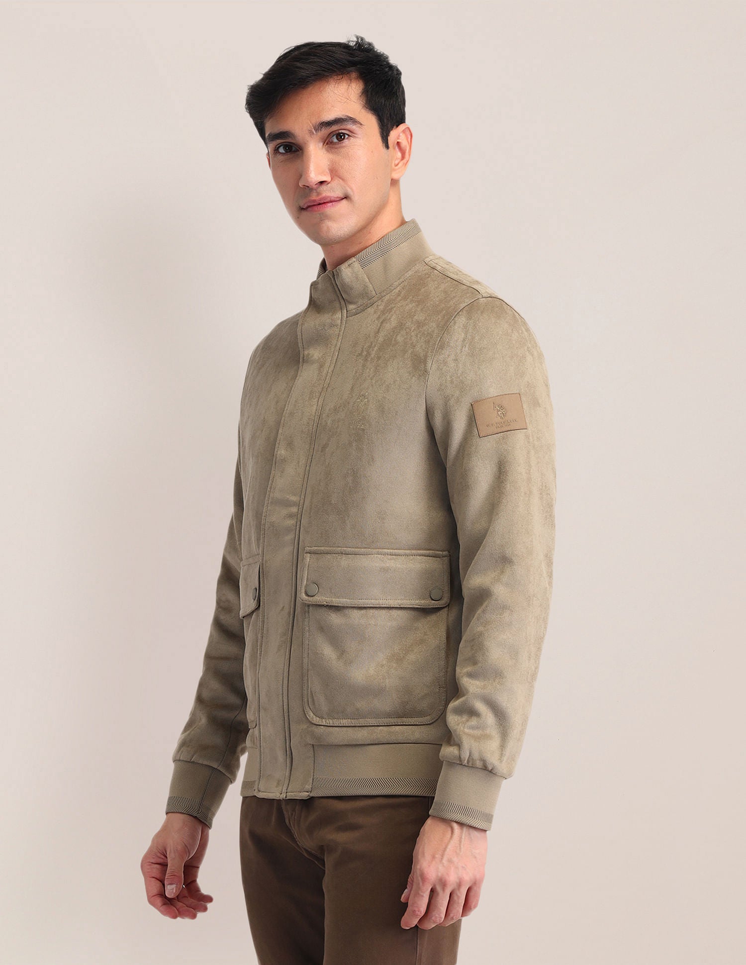 Regular Fit Suede Casual Jacket Khakhi - U.S. POLO ASSN. | Large