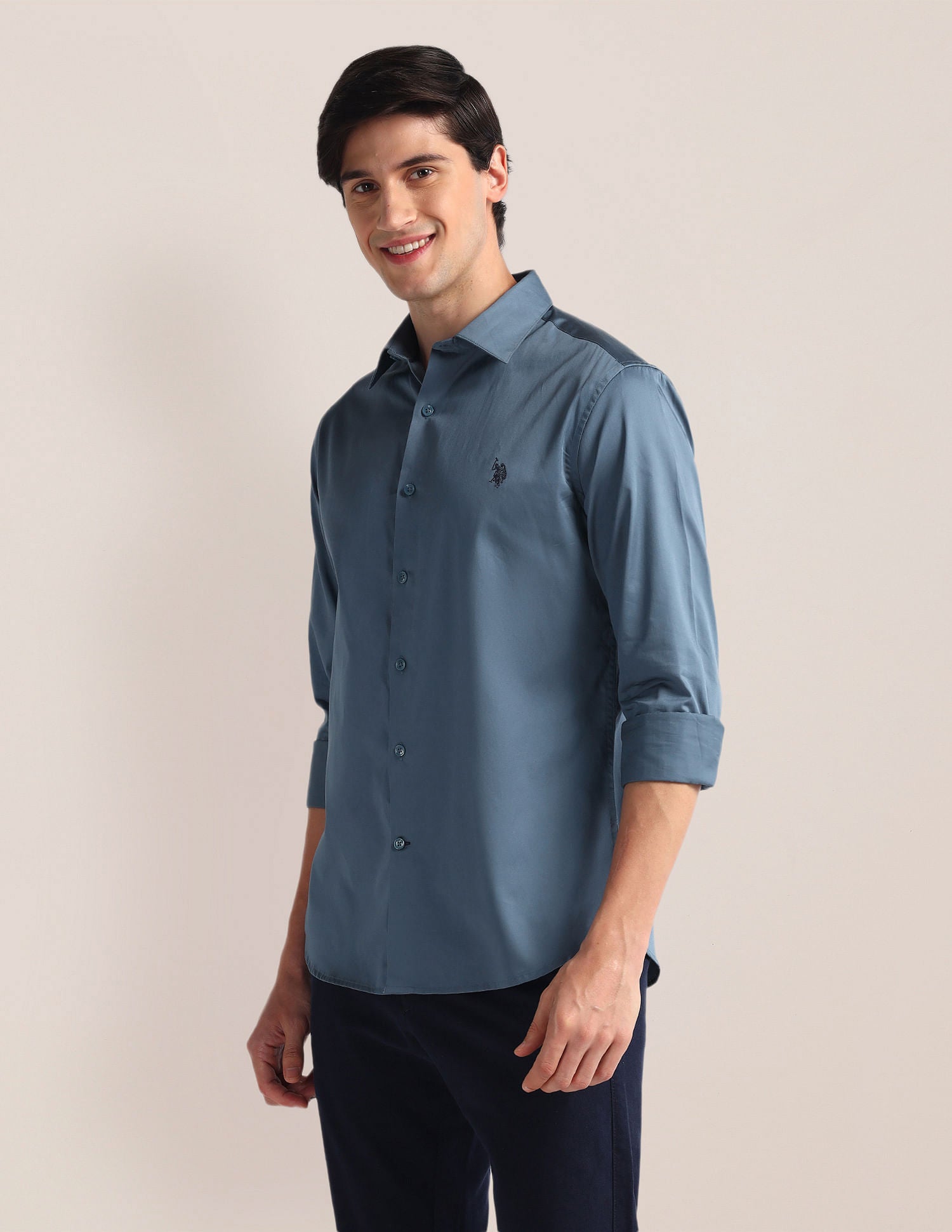 Tailored Fit Pure Cotton Shirt Teal - U.S. Polo Assn. India | Large