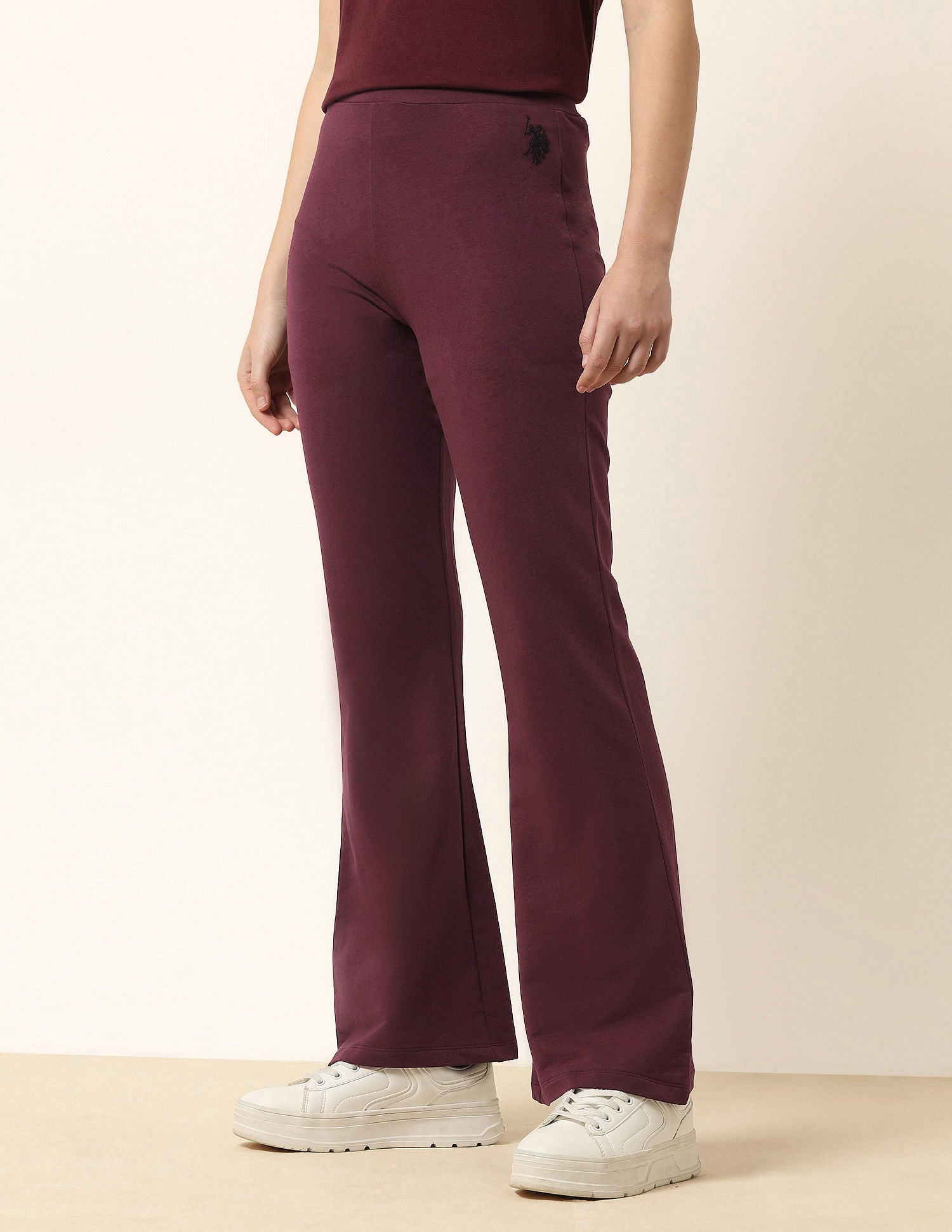 High-Rise Flared Fit Lounge Pants Maroon - U.S. POLO ASSN. | Large