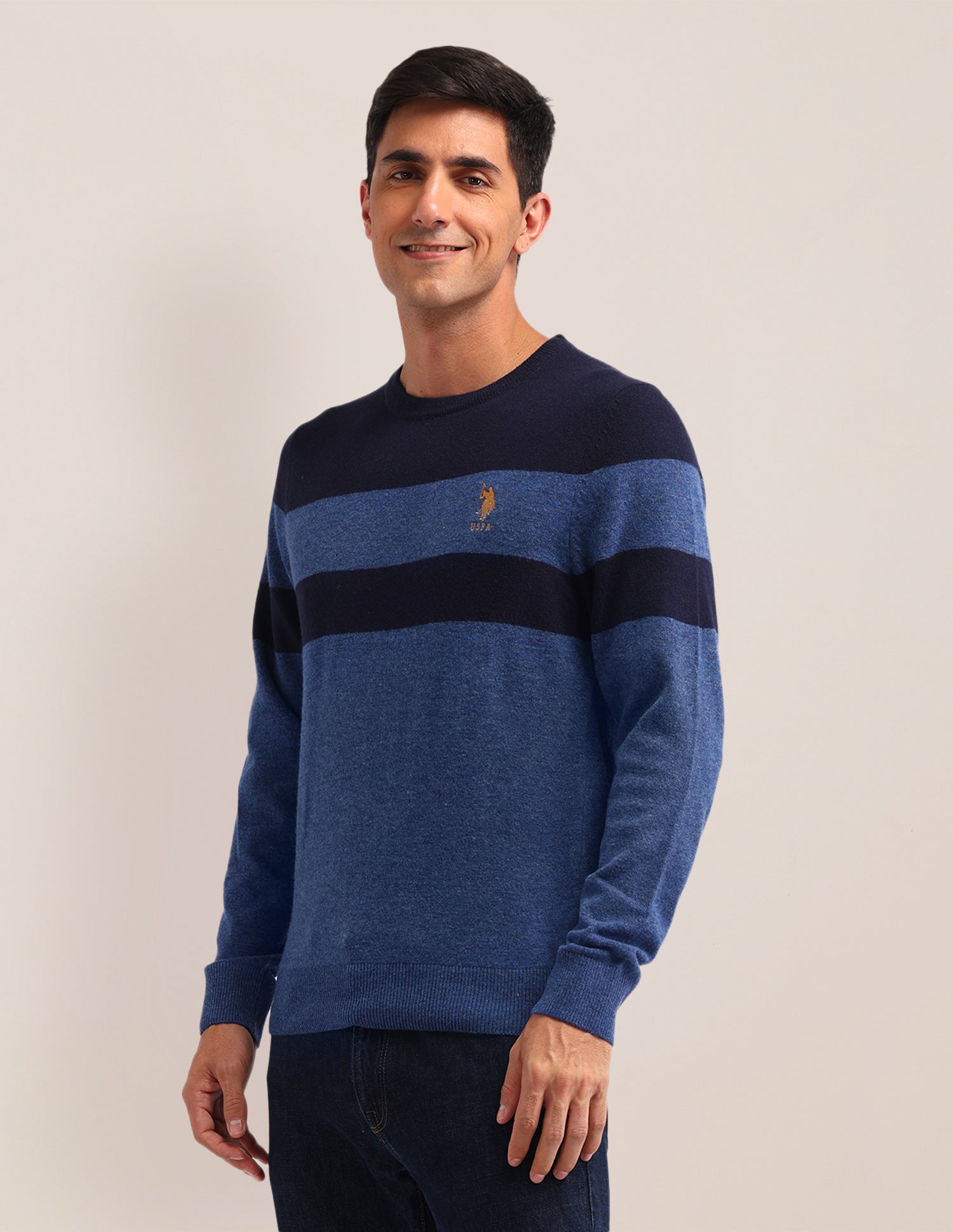 Colour Blocked Regular Fit Sweater Navy - U.S. Polo Assn. India | Large