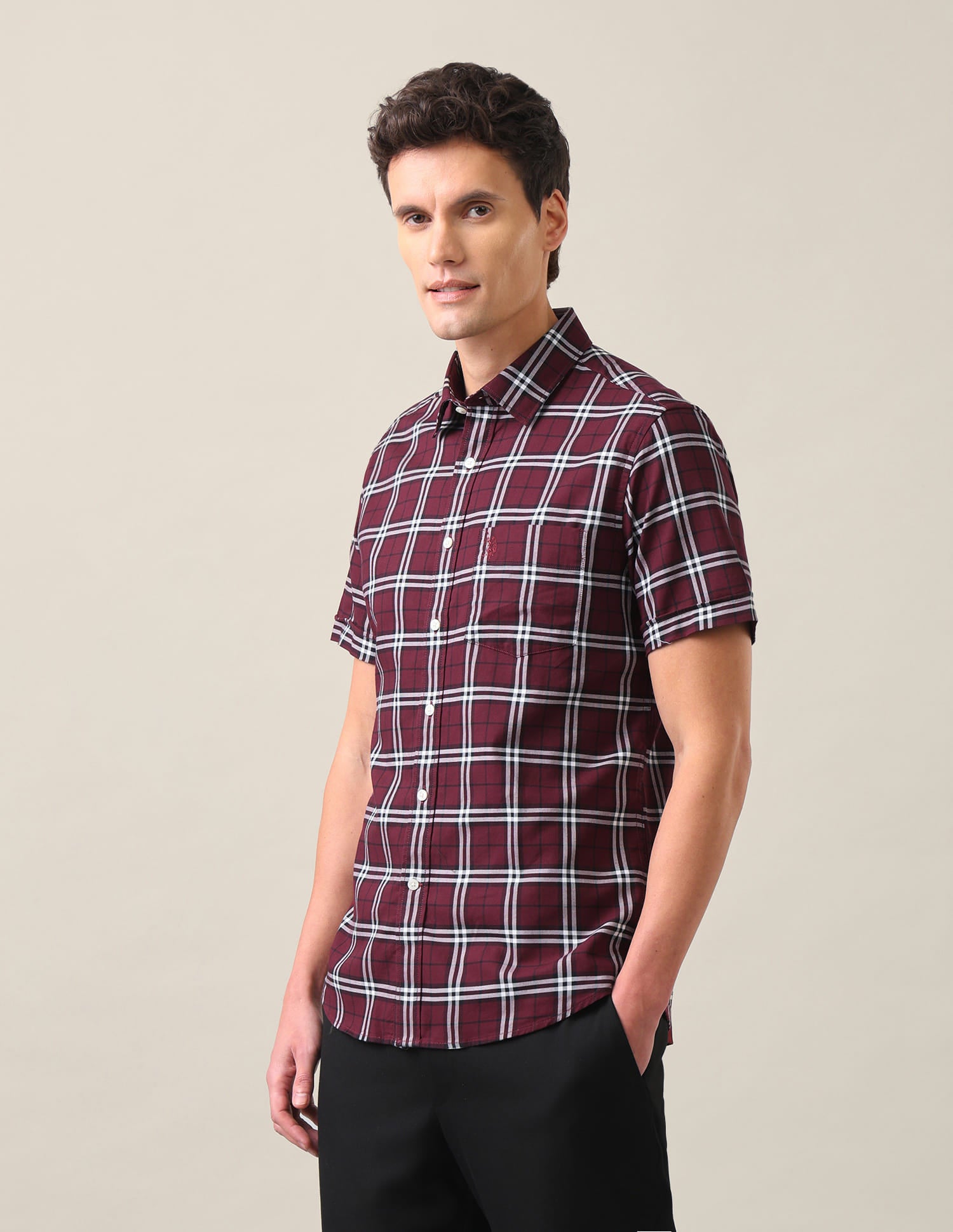 Plaid Checked Tailored Fit Shirt Maroon - U.S. Polo Assn. India | Large