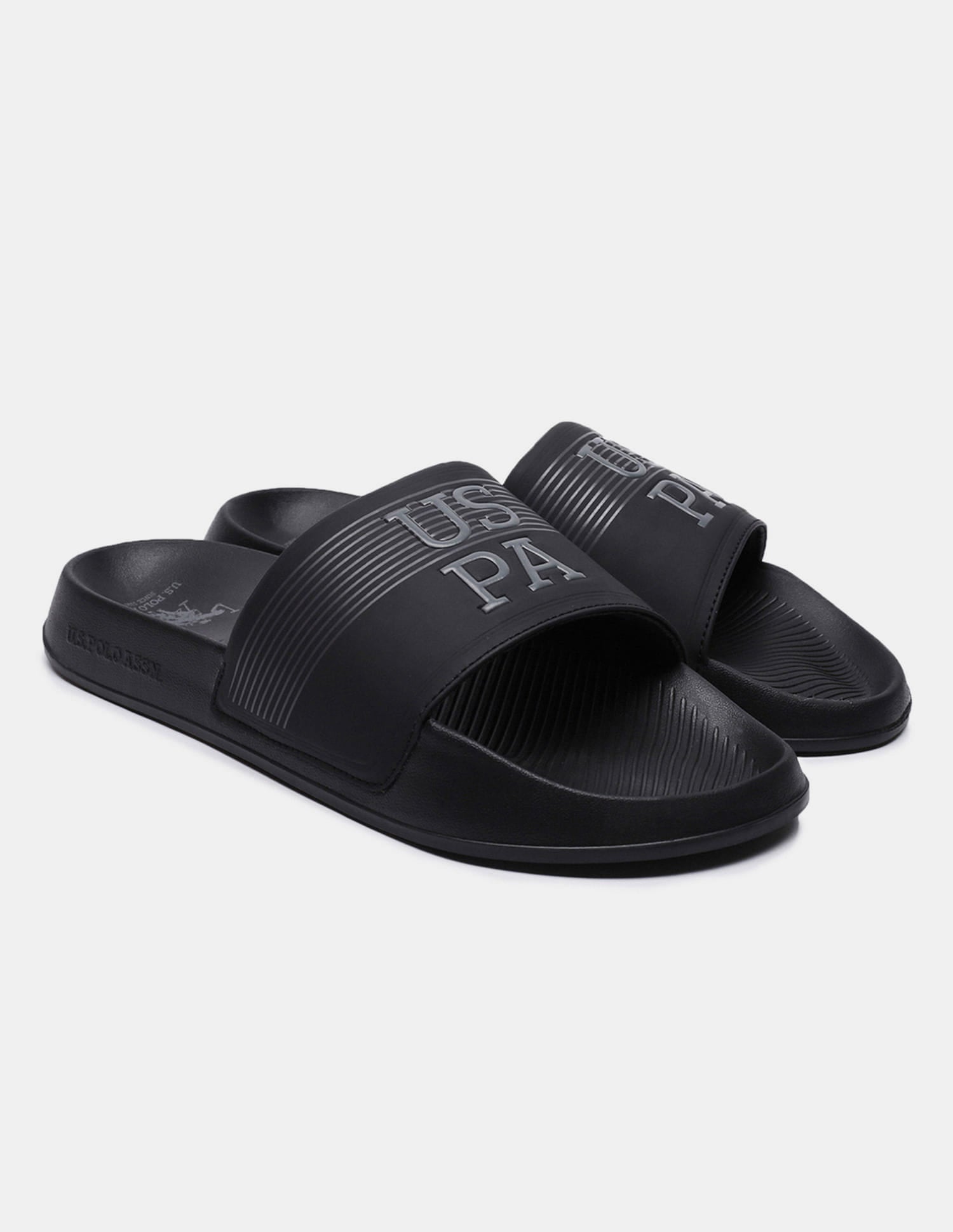 Men Striped Artax 2.0 Blk Sliders Black - U.S. Polo Assn. India | Large