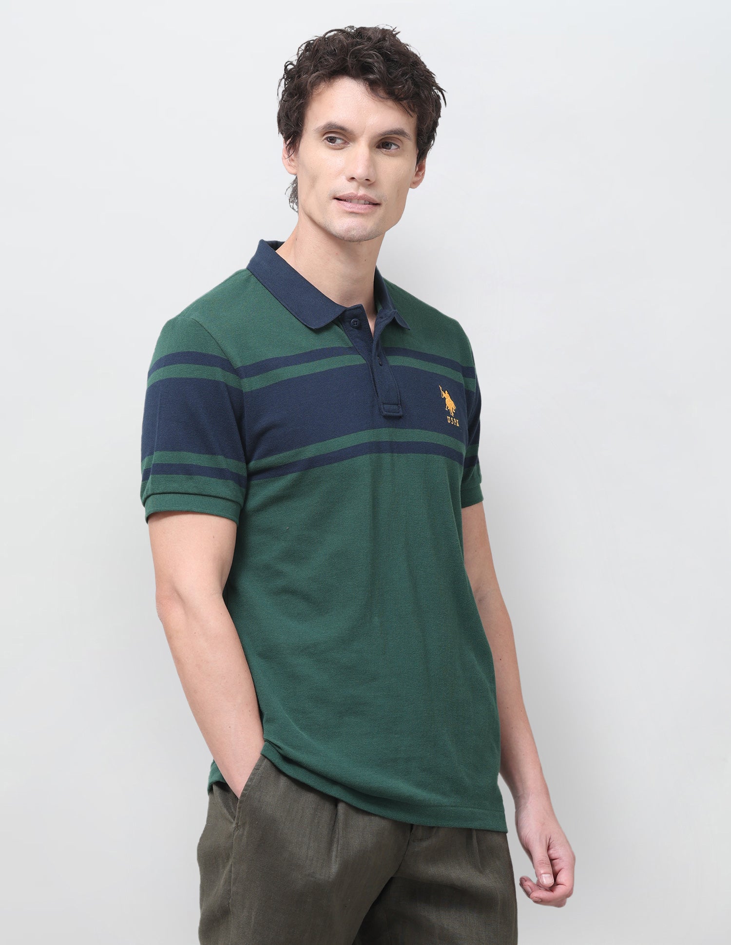 Horizontal Striped Regular Fit Polo Shirt Dark Green - U.S. Polo Assn. India | Large