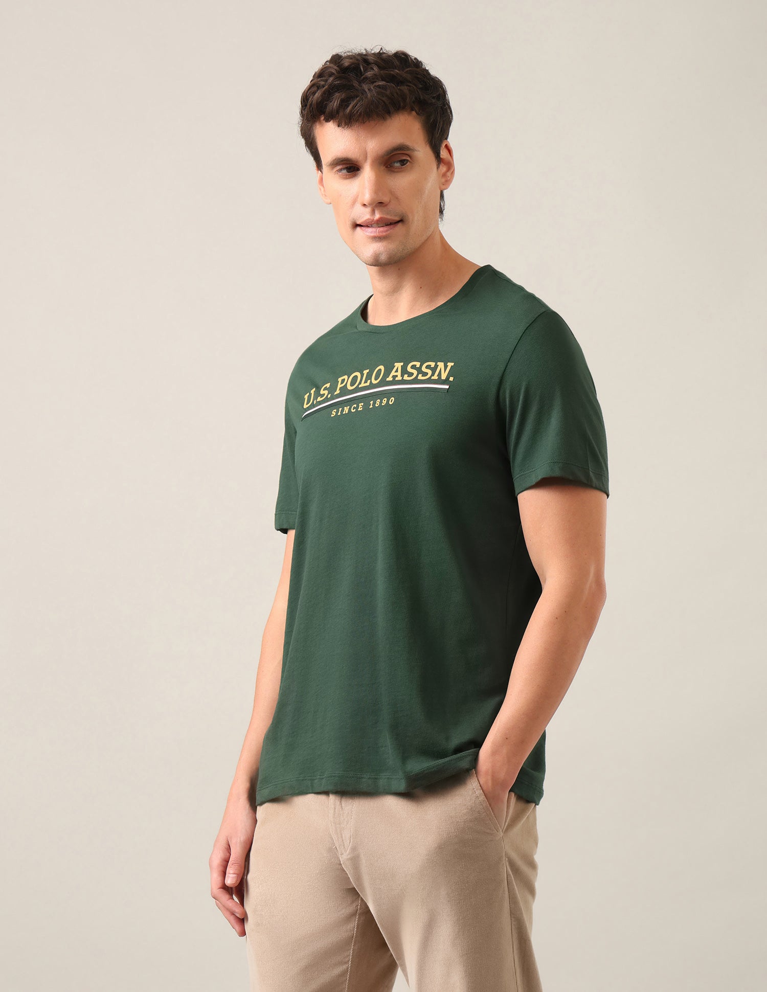 Brand Embossed Regular Fit T-Shirt Dark Green - U.S. Polo Assn. India | Large