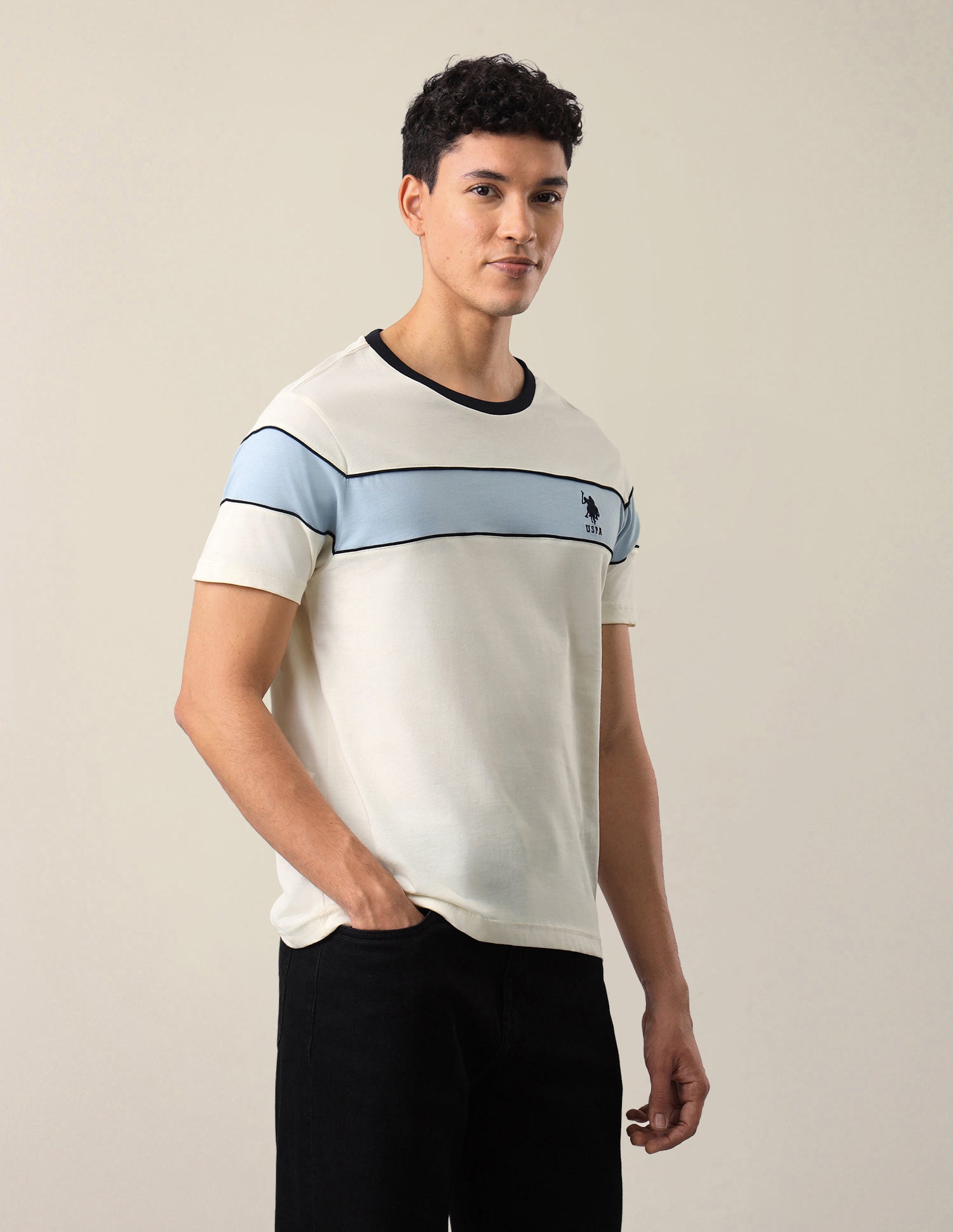 Solid Regular Fit T-Shirt Off White - U.S. Polo Assn. India | Large