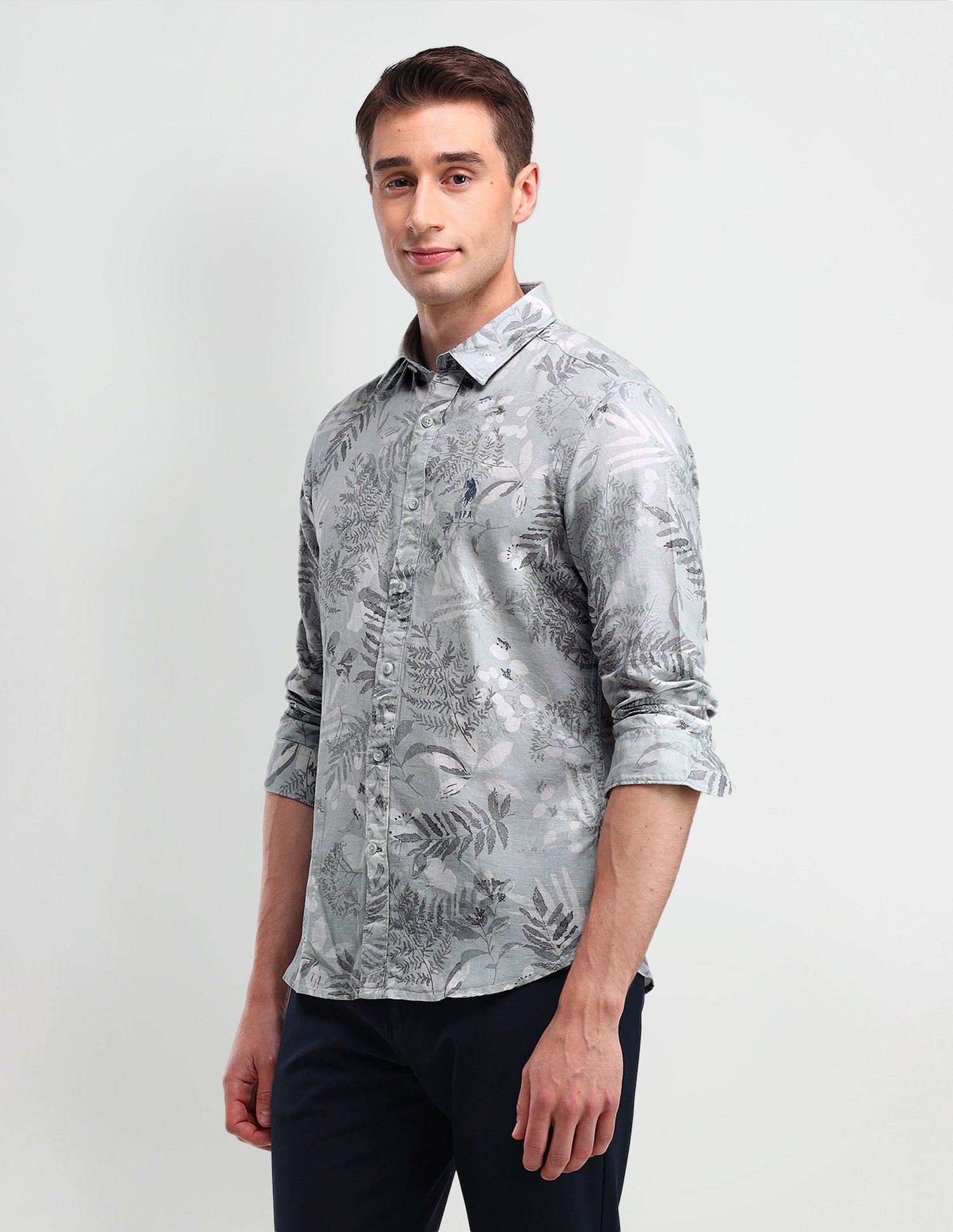 Slim Fit All-over Shirt Grey - U.S. POLO ASSN. | Large