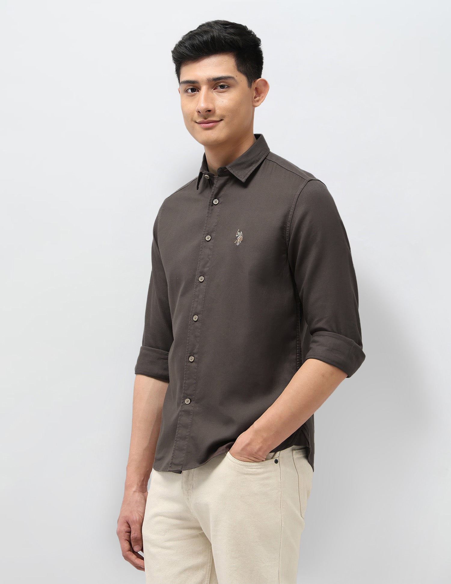 Twill Pure Cotton Shirt Choco - U.S. POLO ASSN. | Large