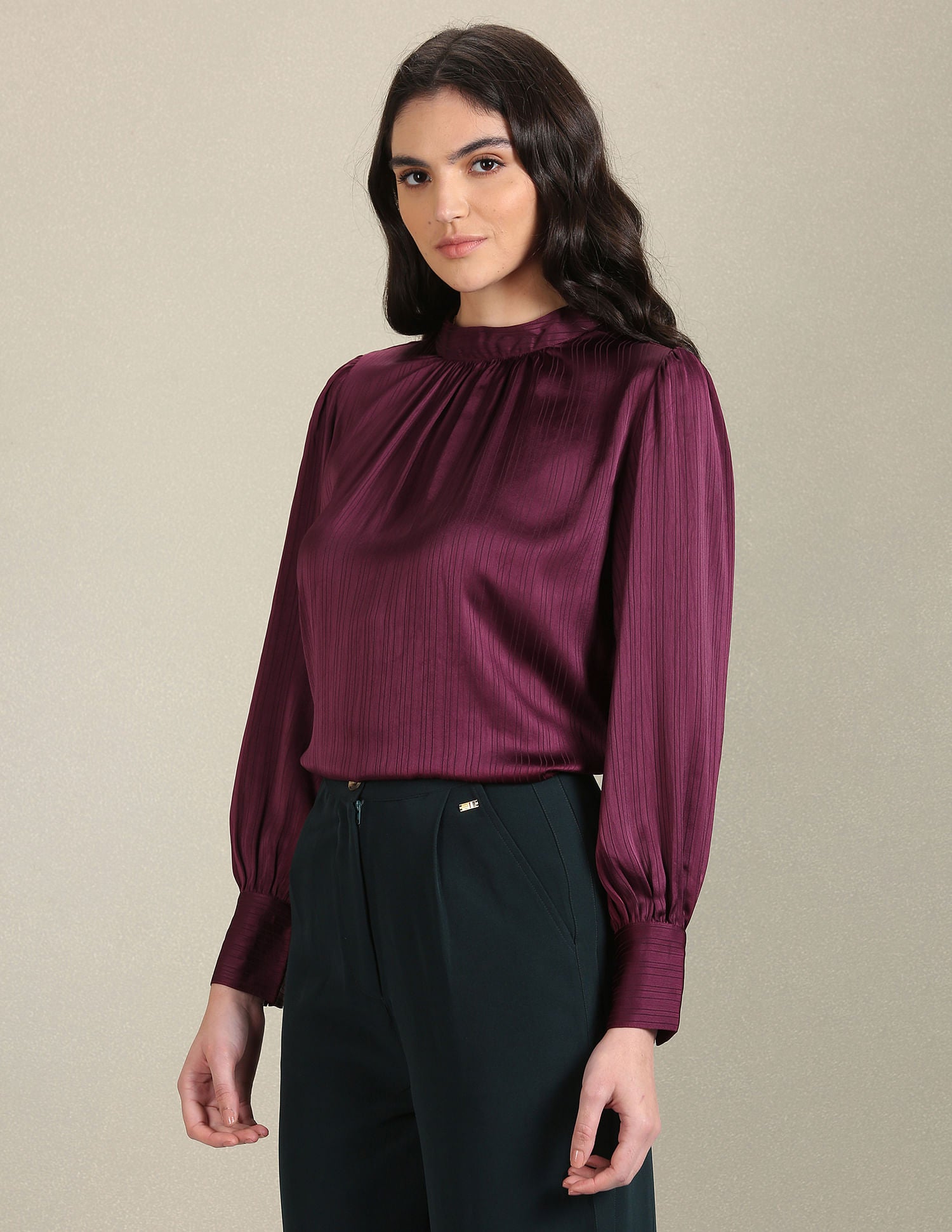 Long Sleeve Vertical Stripe Top Wine - U.S. POLO ASSN. | Large