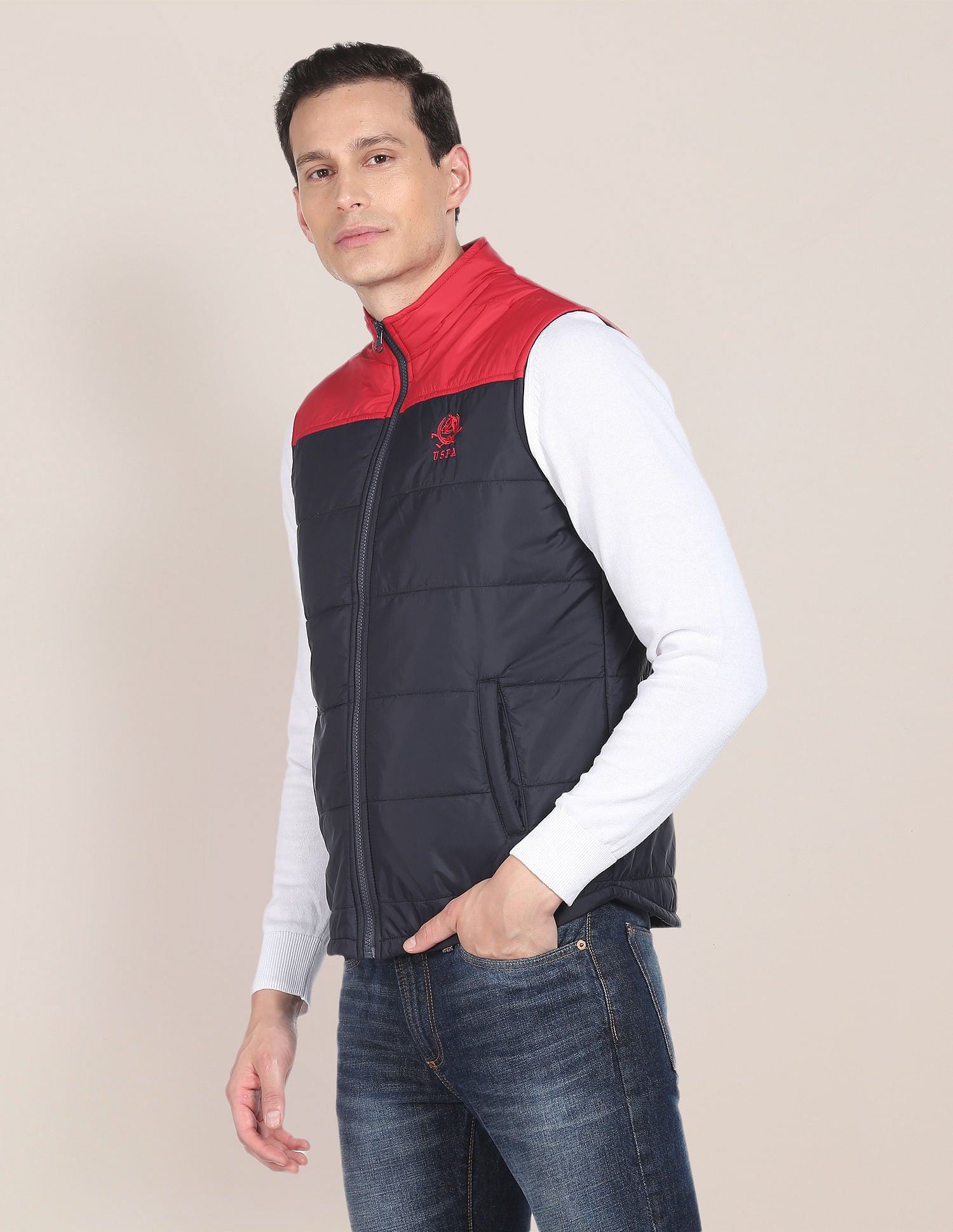 Sleeveless Colour Block Puffer Jacket Navy - U.S. POLO ASSN. | Large