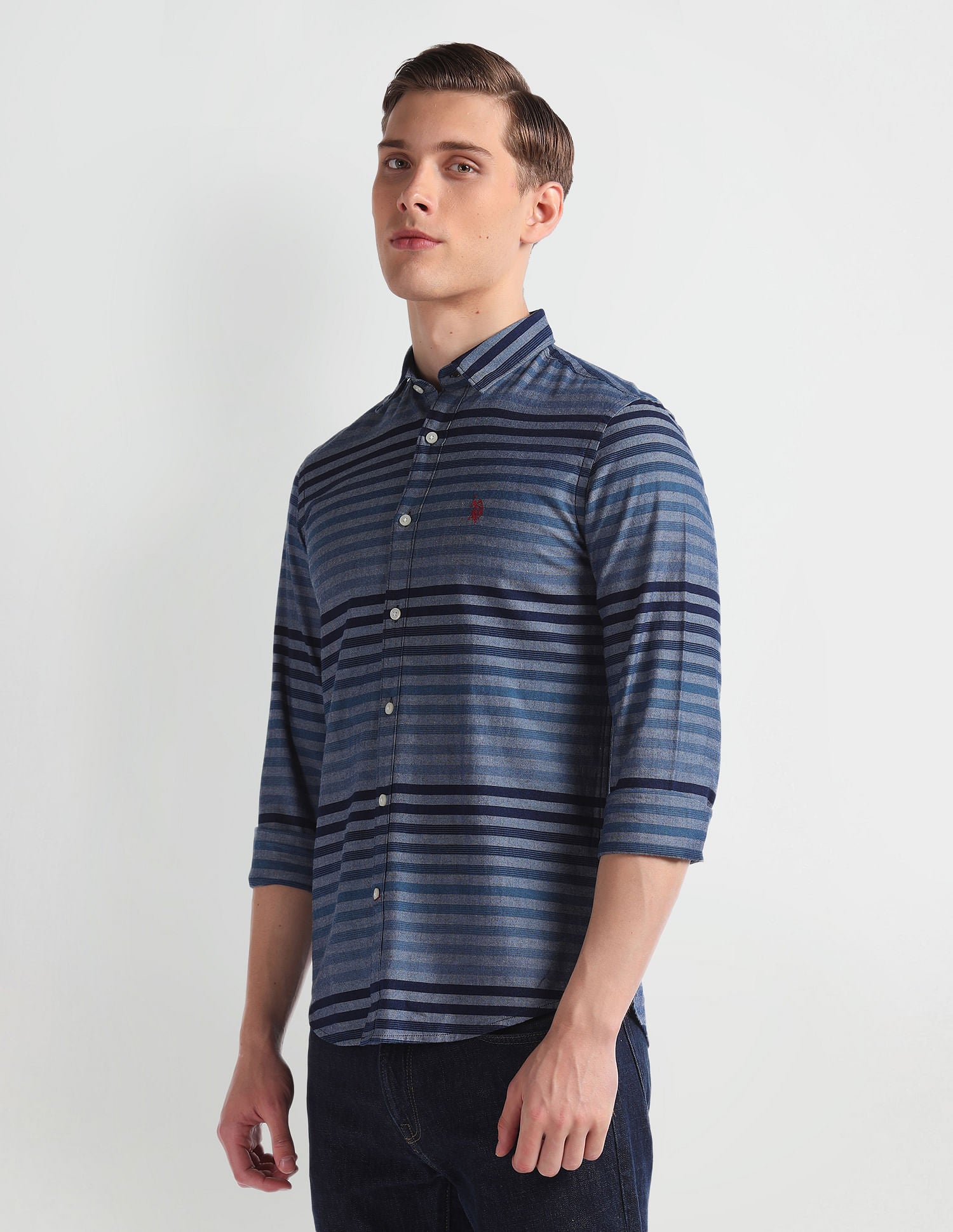 Horizontal Stripe Cotton Shirt Blue - U.S. POLO ASSN. | Large