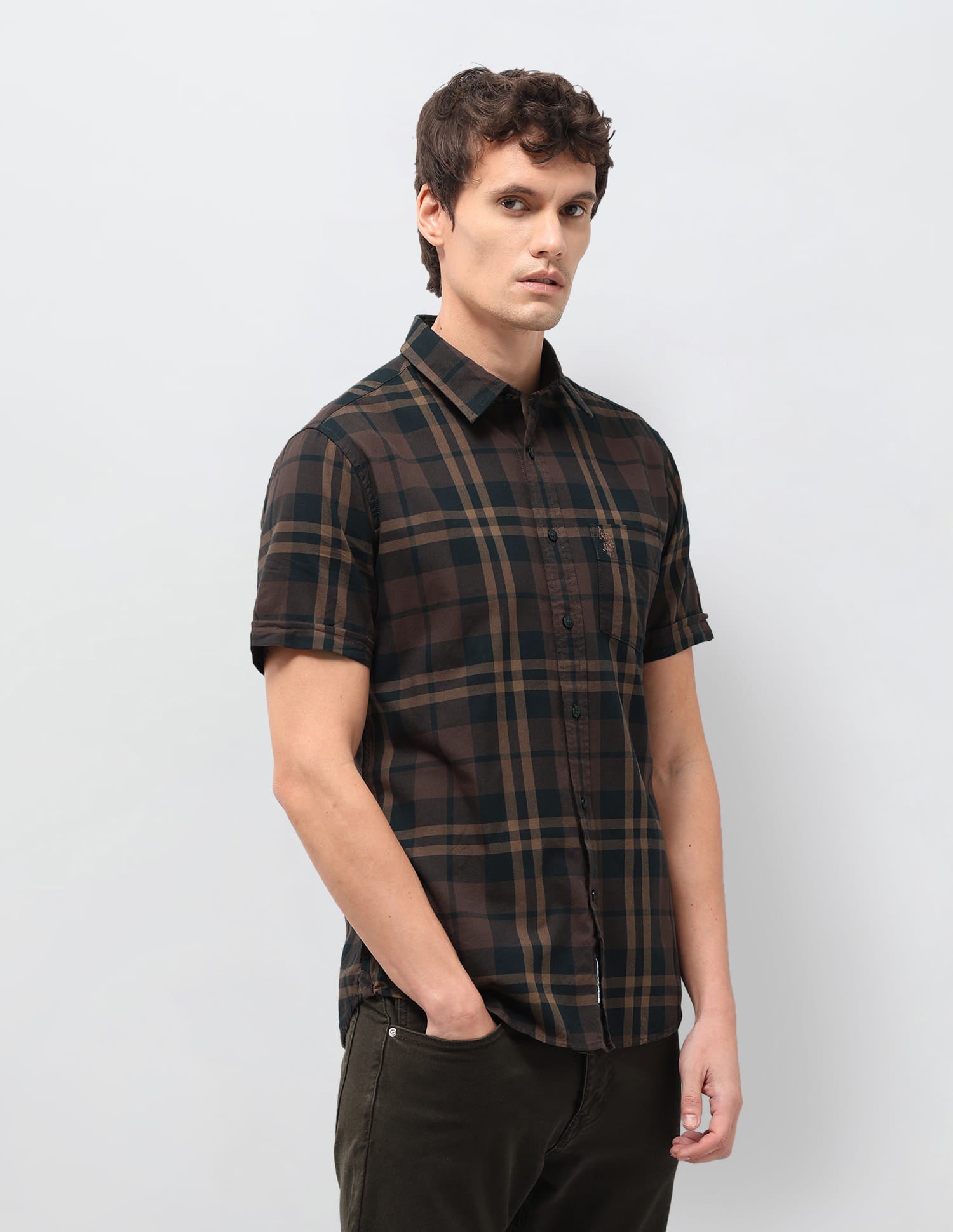 Plaid Checked Tailored Fit Shirt Brown - U.S. Polo Assn. India | Large