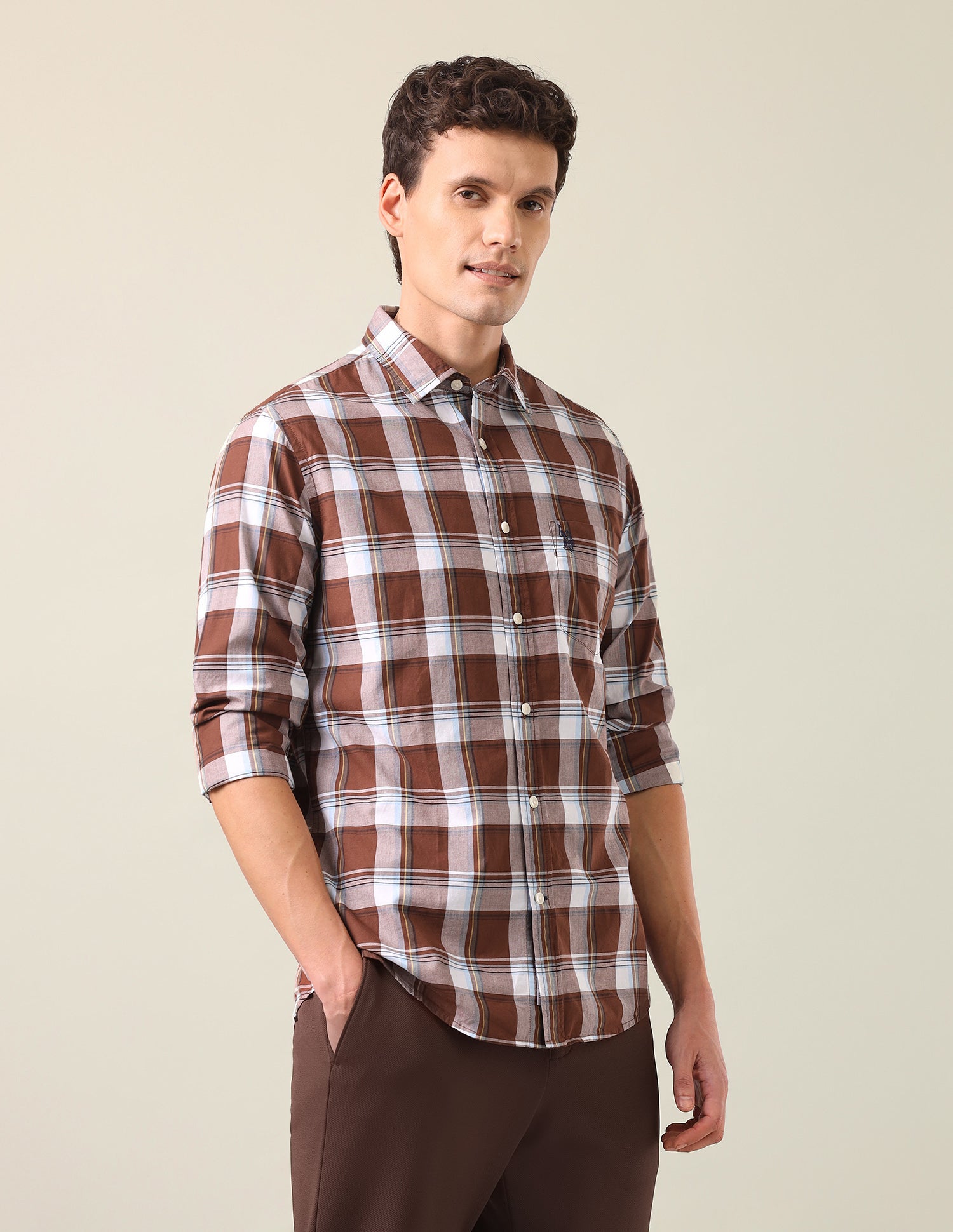 Tartan Checked Tailored Fit Shirt Rust - U.S. Polo Assn. India | Large