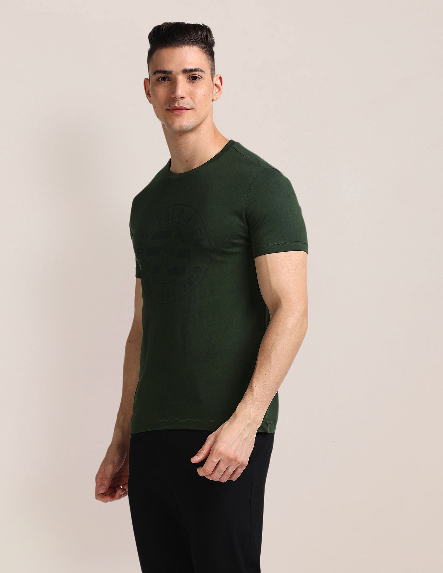 Brand Printed Slim Fit T-Shirt Olive - U.S. Polo Assn. India | Large
