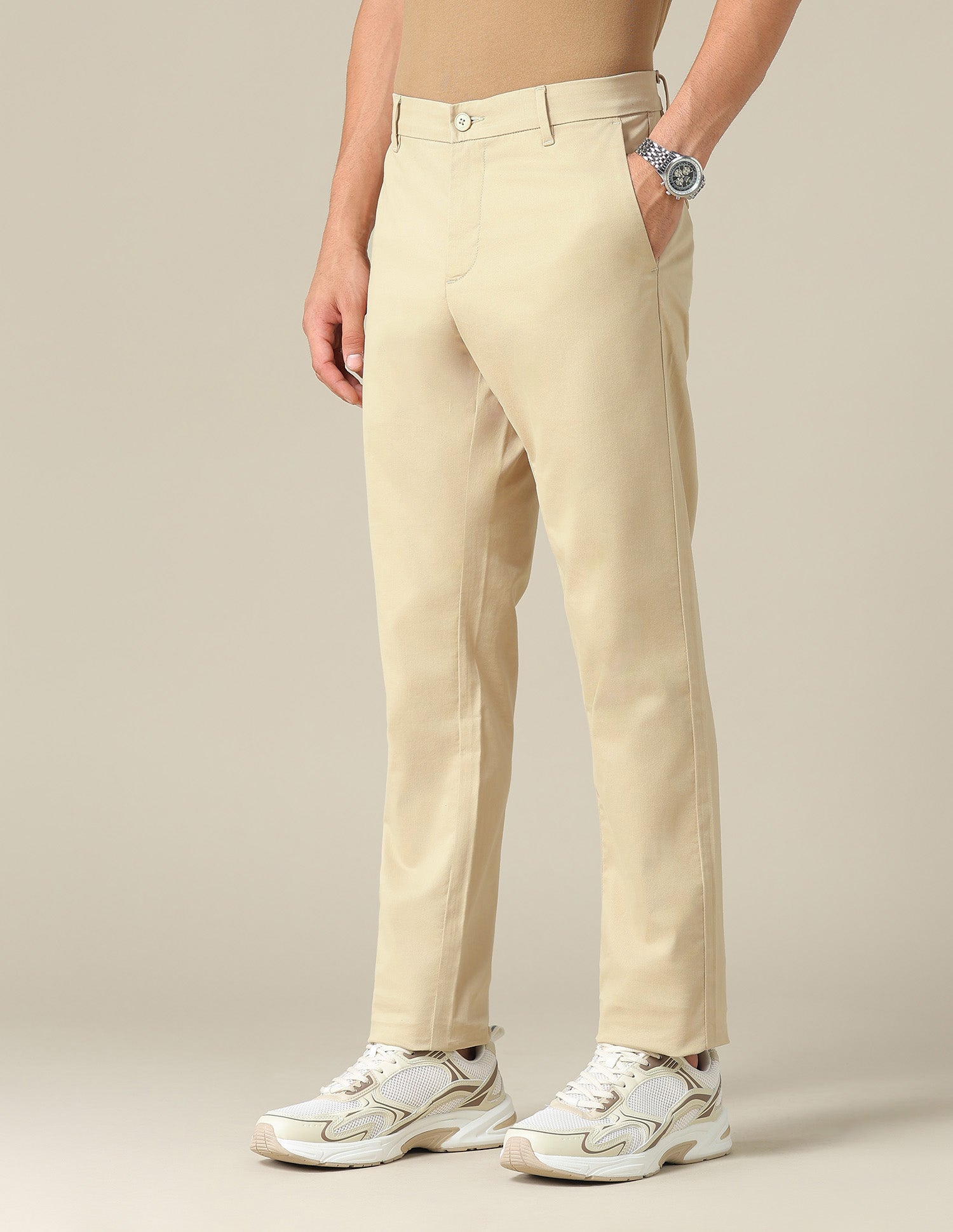 Denver Slim Fit Dobby Trousers Beige - U.S. POLO ASSN. | Large