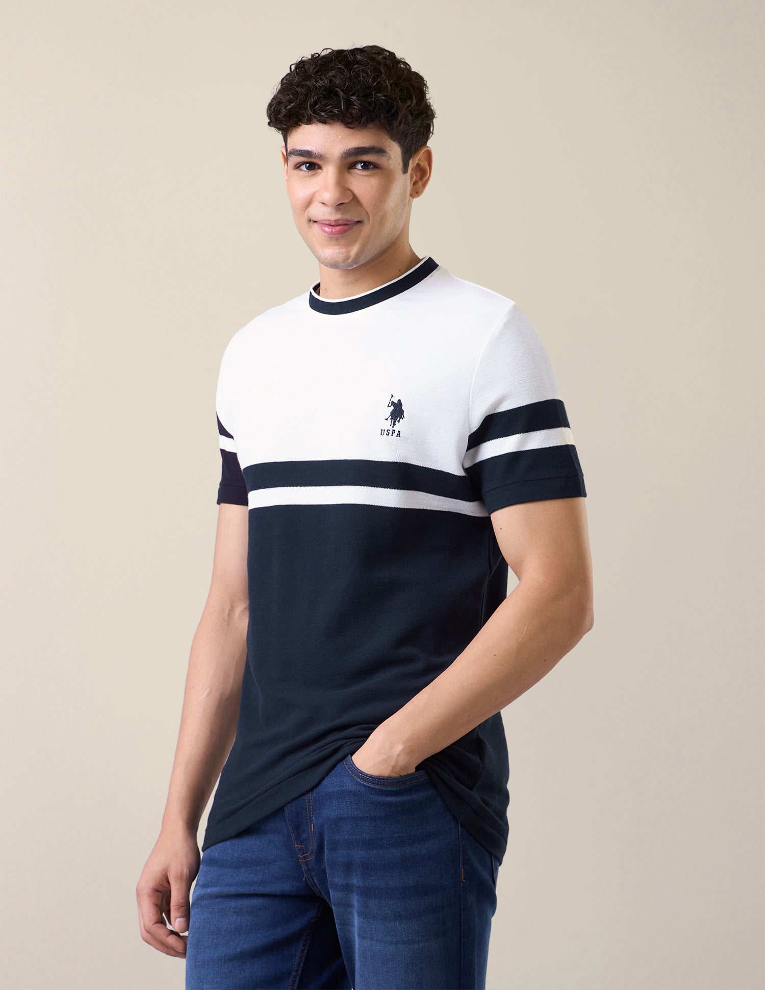 Colourblocked Slim Fit T-Shirt White - U.S. Polo Assn. India | Large