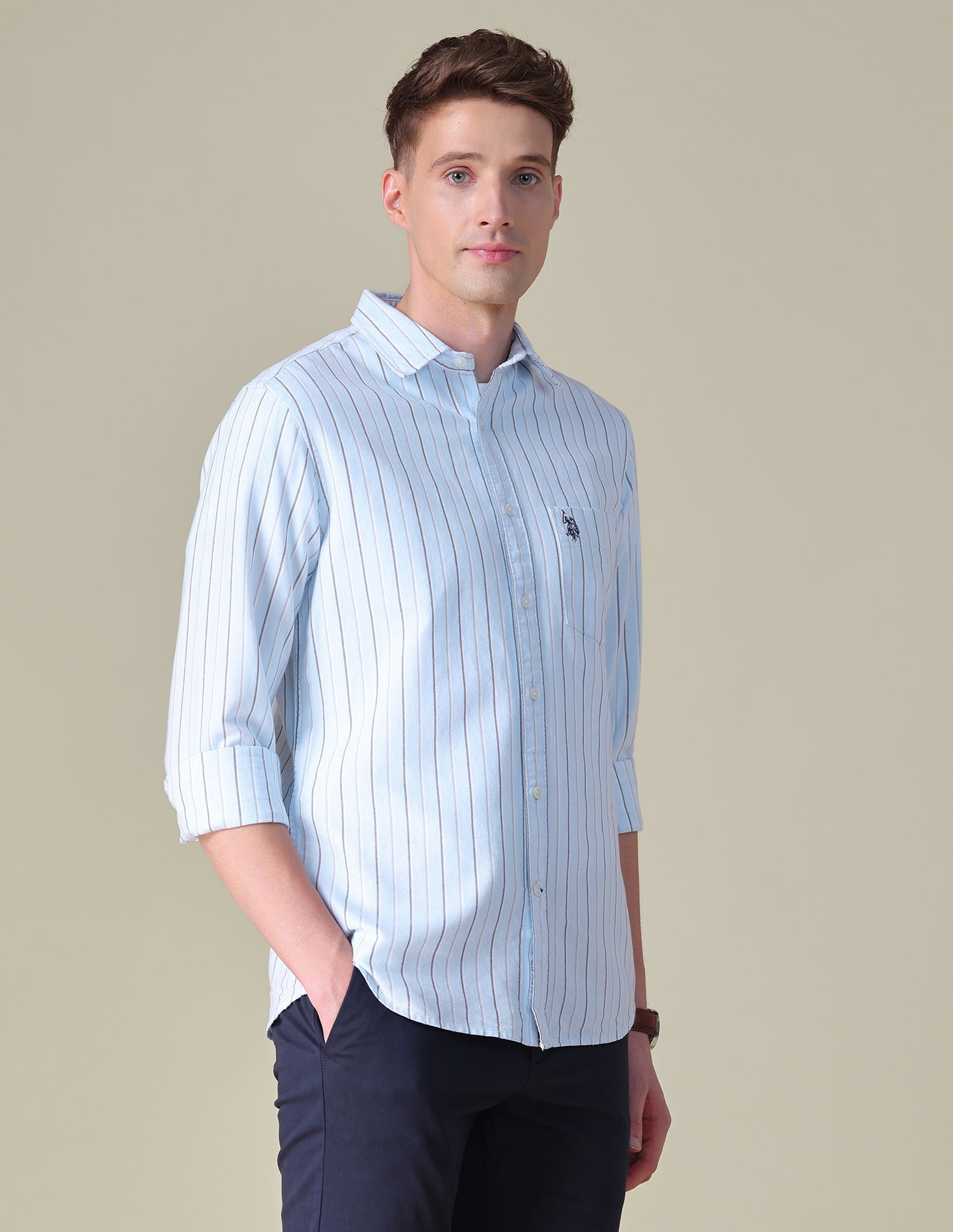 Vertical Striped Tailored Fit Shirt Light Blue - U.S. POLO ASSN. | Large
