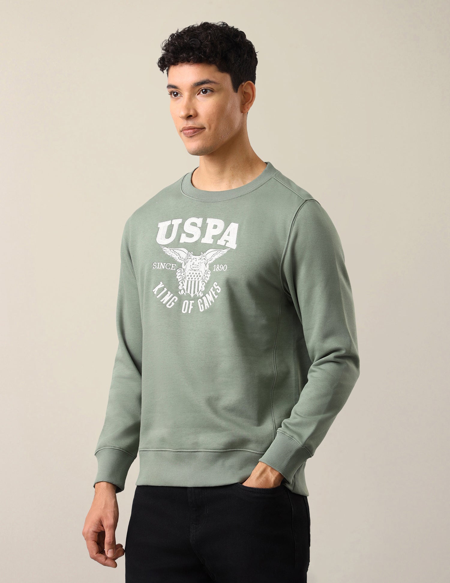 Brand Embroidered Regular Fit Sweatshirt Green - U.S. Polo Assn. India | Large