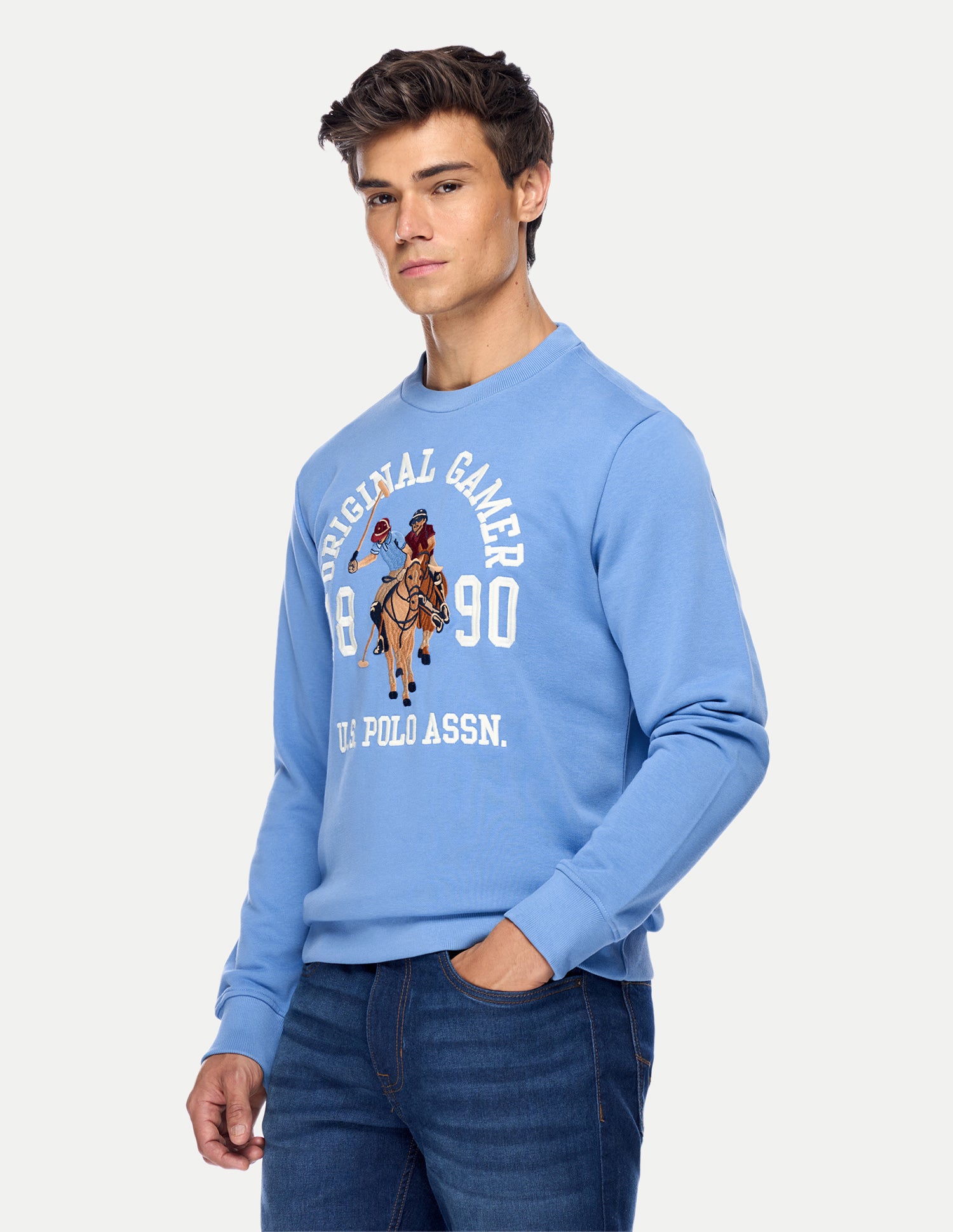 Graphic Brand Printed Regular Fit Sweatshirt Light Blue - U.S. Polo Assn. India | Large
