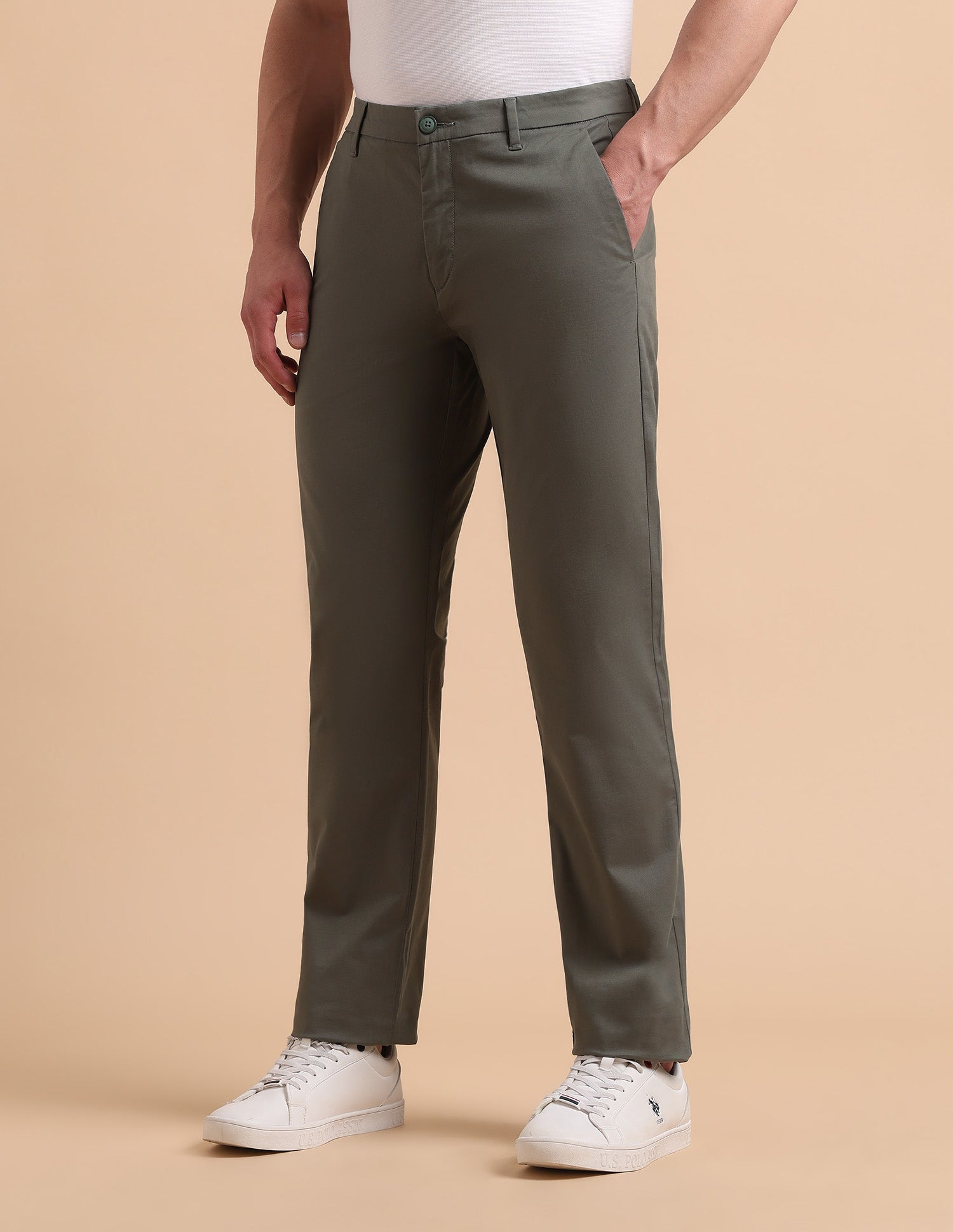 Satin Slim Fit Trousers Light Olive - U.S. POLO ASSN. | Large