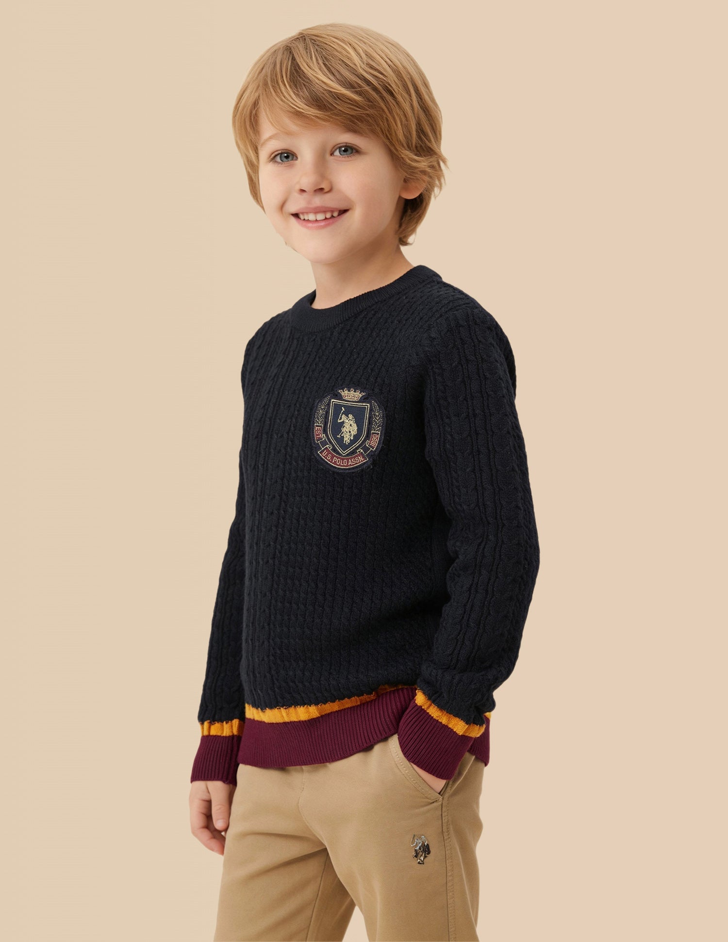 Boys Cable Knit Regular Fit Sweater Navy - U.S. Polo Assn. India | Large