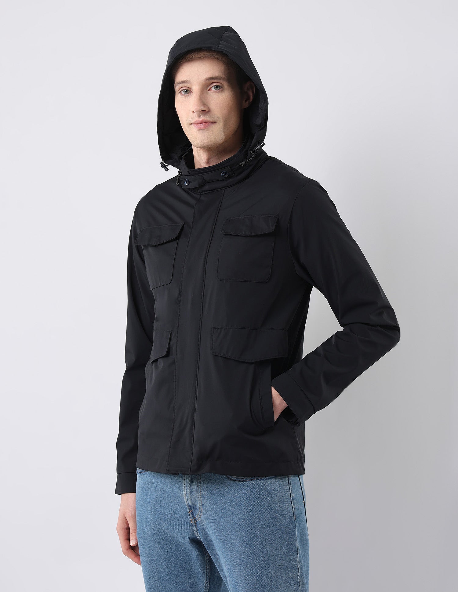 Solid Regular Fit Detachable Hood Jacket Navy - U.S. Polo Assn. India | Large