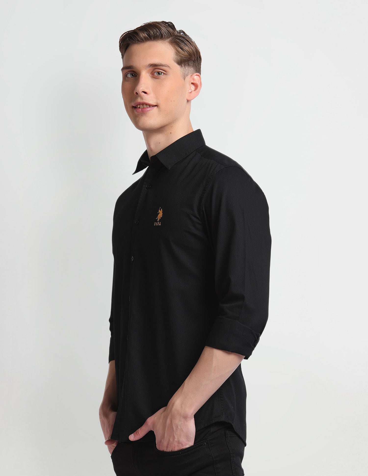 Twill Cotton Shirt Black - U.S. Polo Assn. India | Large
