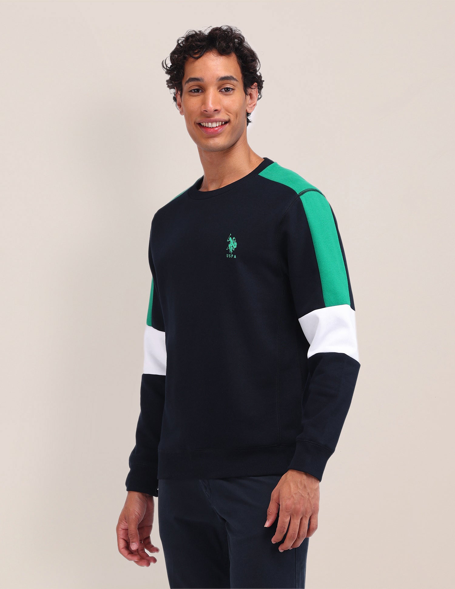 Colour Blocked Regular Fit Sweatshirt Navy - U.S. Polo Assn. India | Large