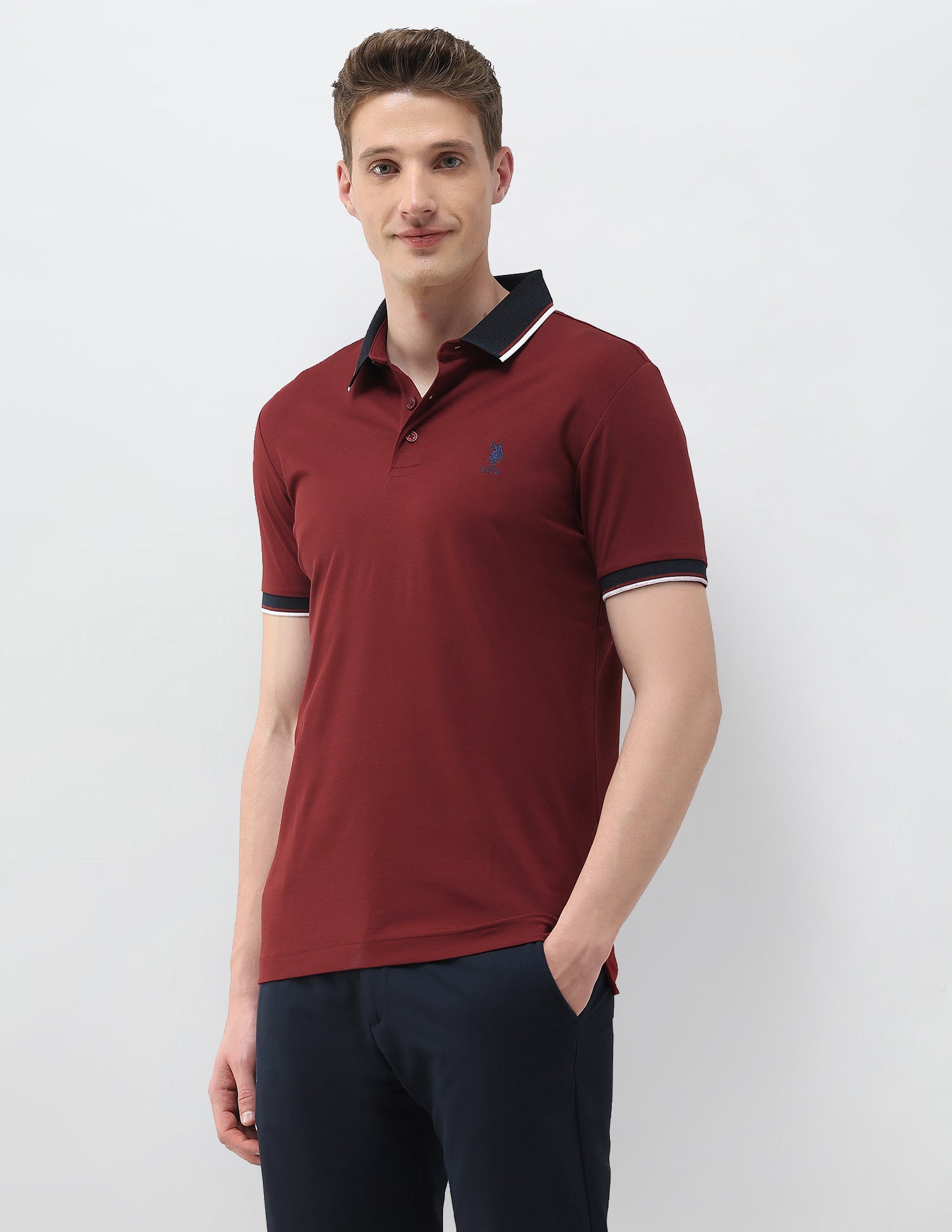 Solid Slim Fit Polo Shirt Wine - U.S. Polo Assn. India | Large