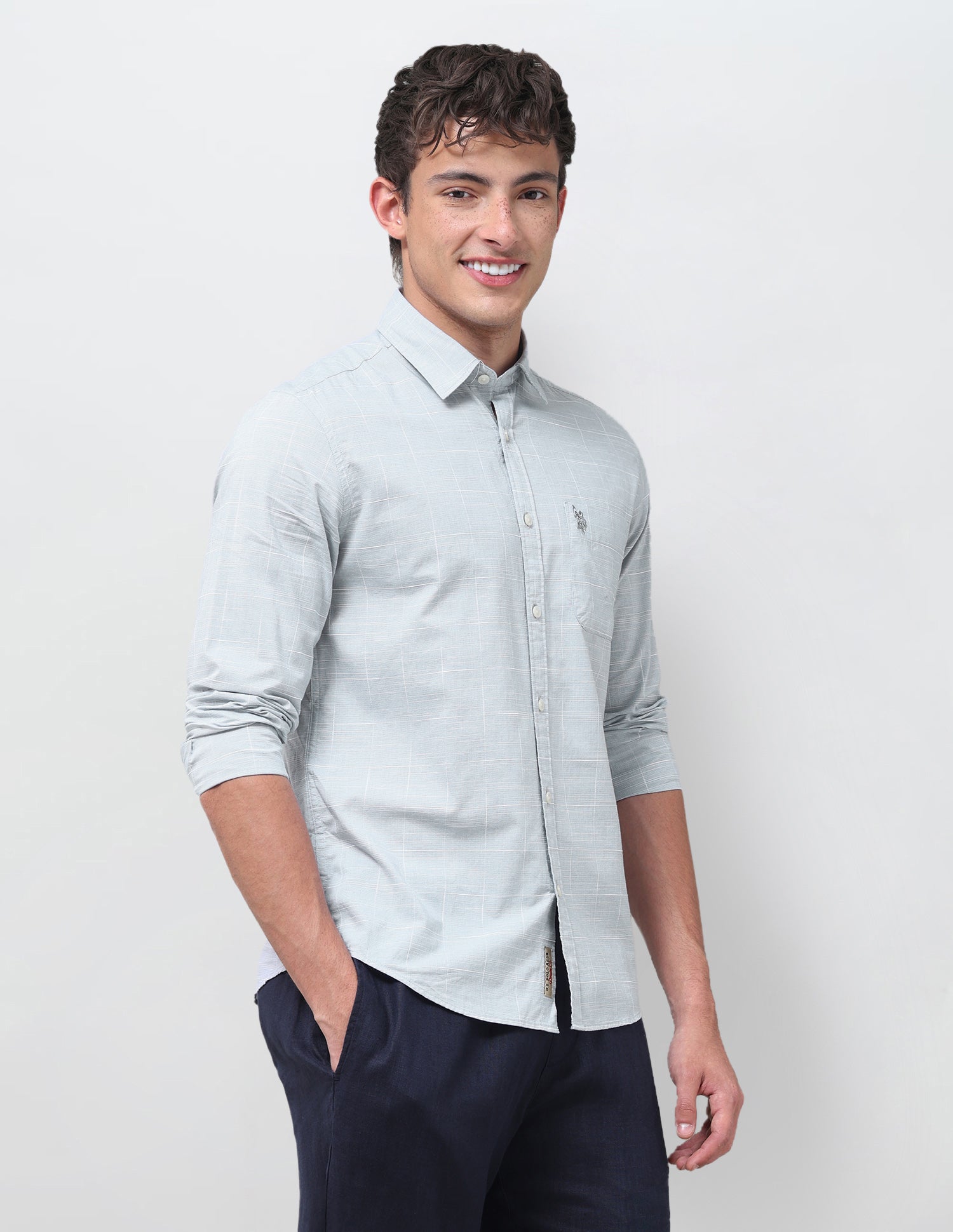 Windowpane Checked Jaquard Shirt Light Grey - U.S. Polo Assn. India | Large