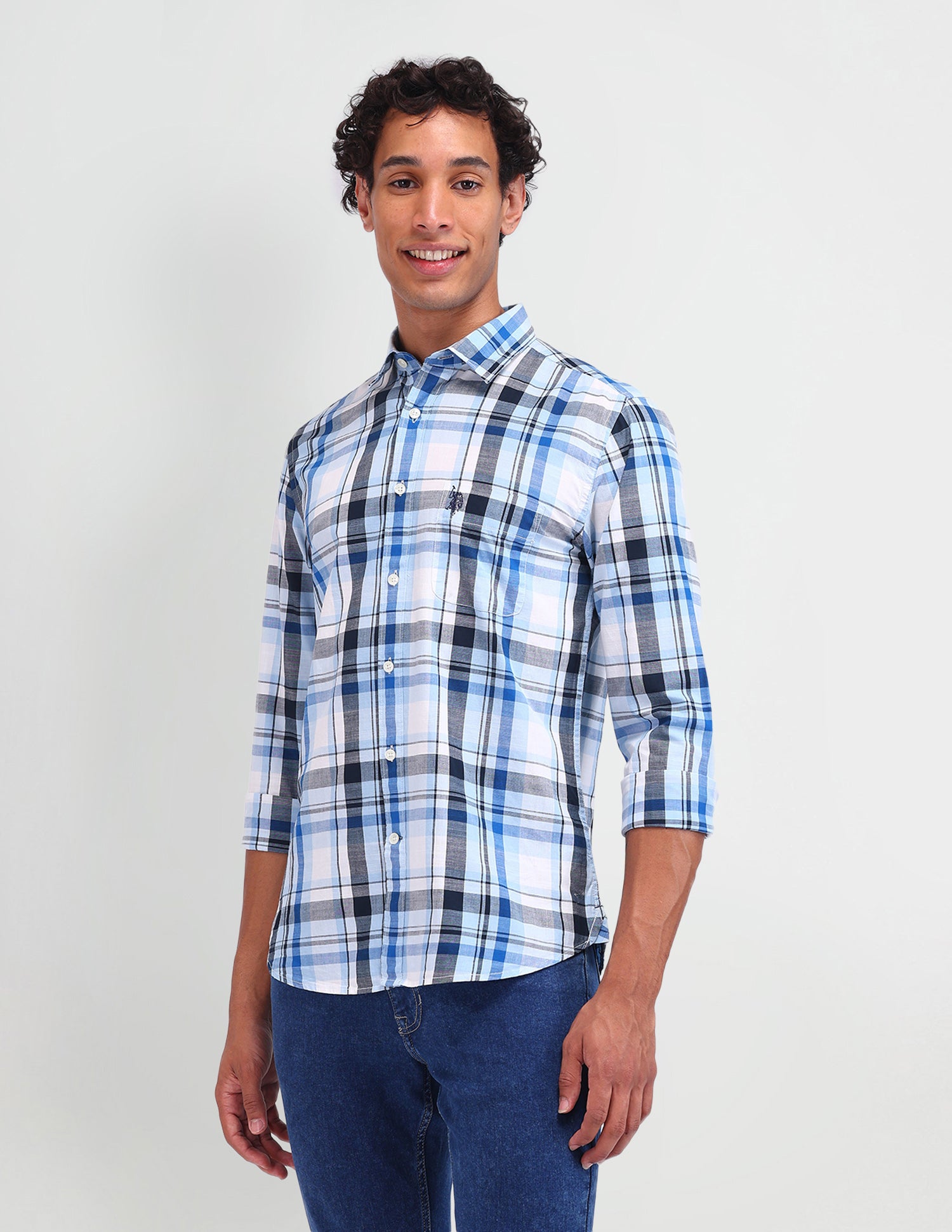 Dupplin Checked Poplin Shirt Blue - U.S. Polo Assn. India | Large
