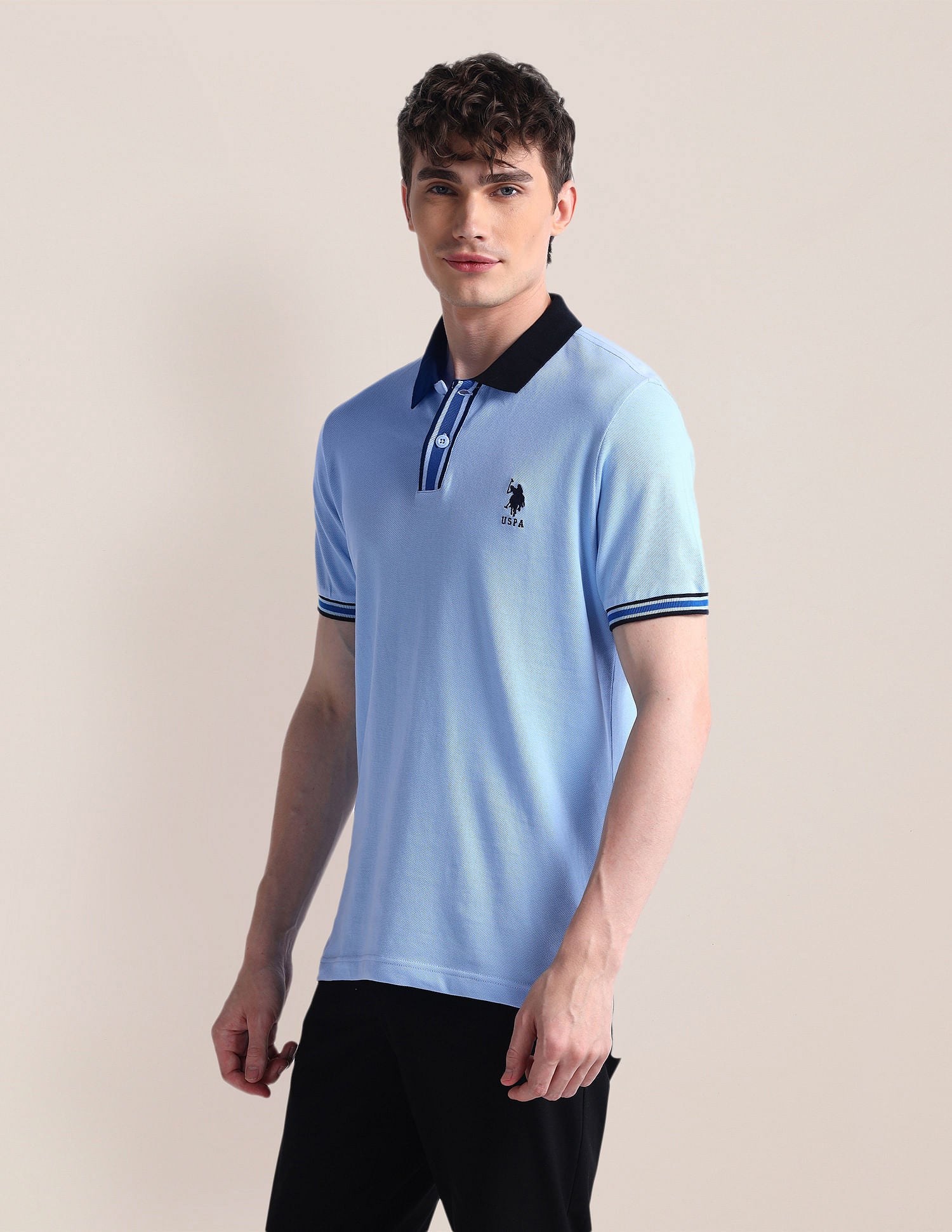 Solid Short Sleeve Polo Shirt Light Blue - U.S. POLO ASSN. | Large