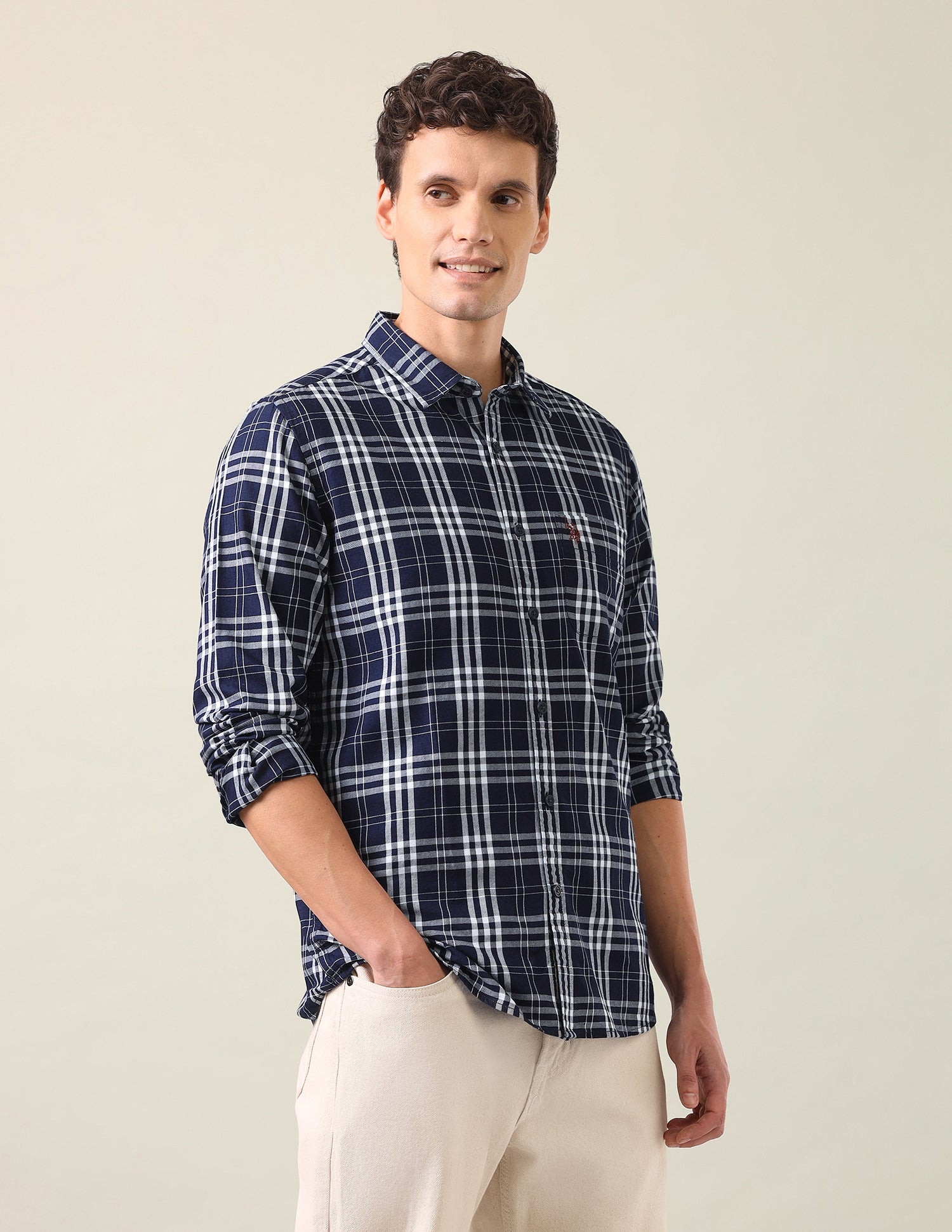 Grid Tattersall Checked Twill Shirt Indigo - U.S. Polo Assn. India | Large