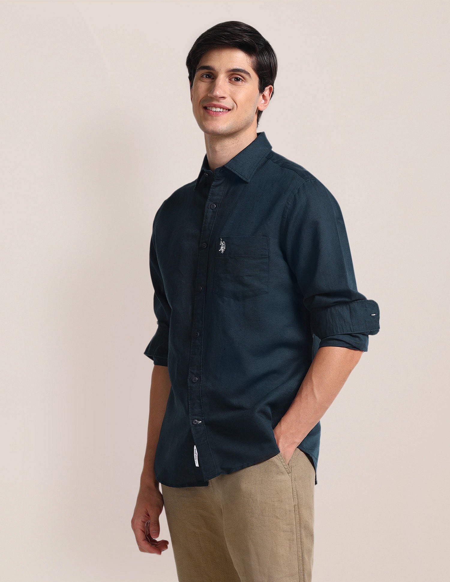 Solid Tailored Fit Shirt Navy - U.S. POLO ASSN. | Large