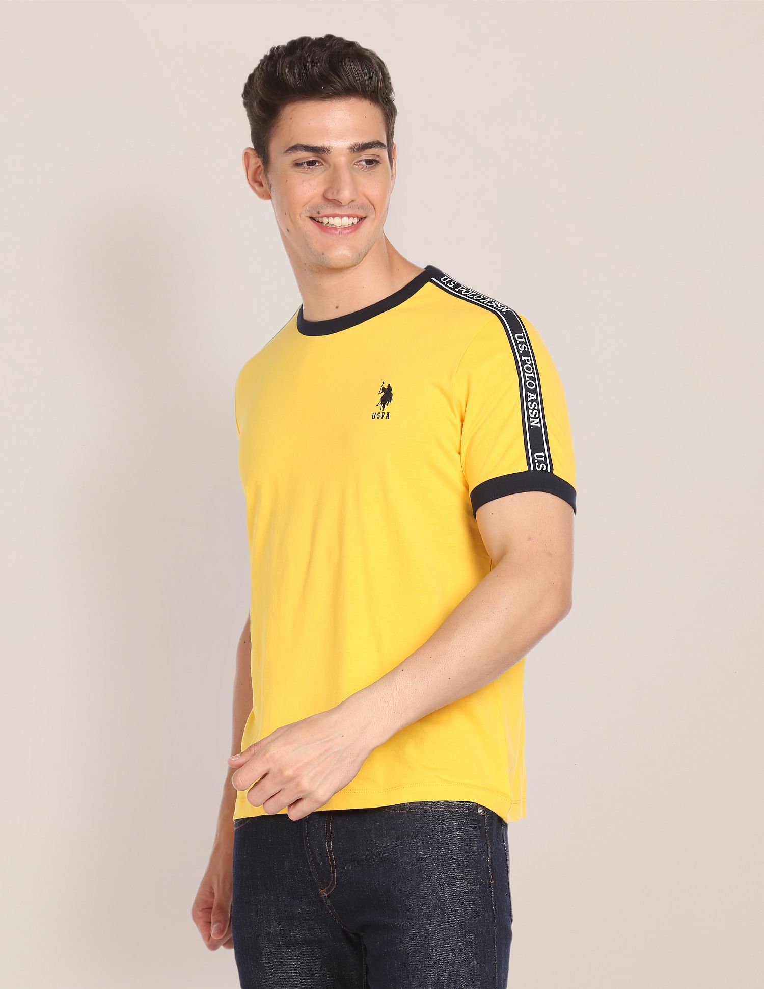 Contrast Tape Cotton T-Shirt Yellow - U.S. POLO ASSN. | Large
