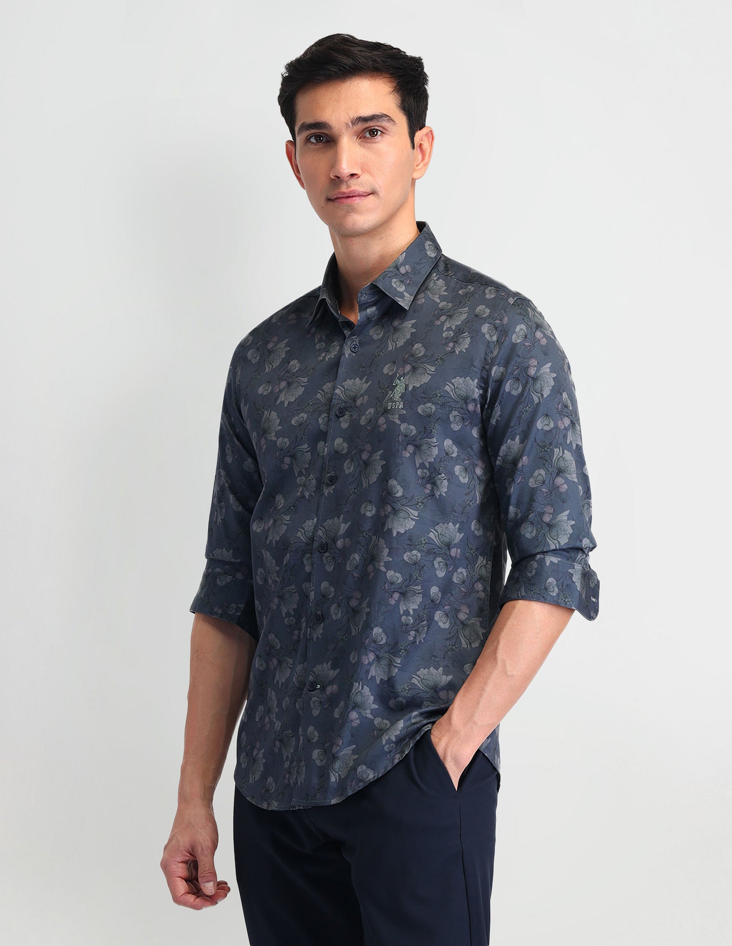 Slim Fit Poplin Shirt Navy - U.S. POLO ASSN. | Large