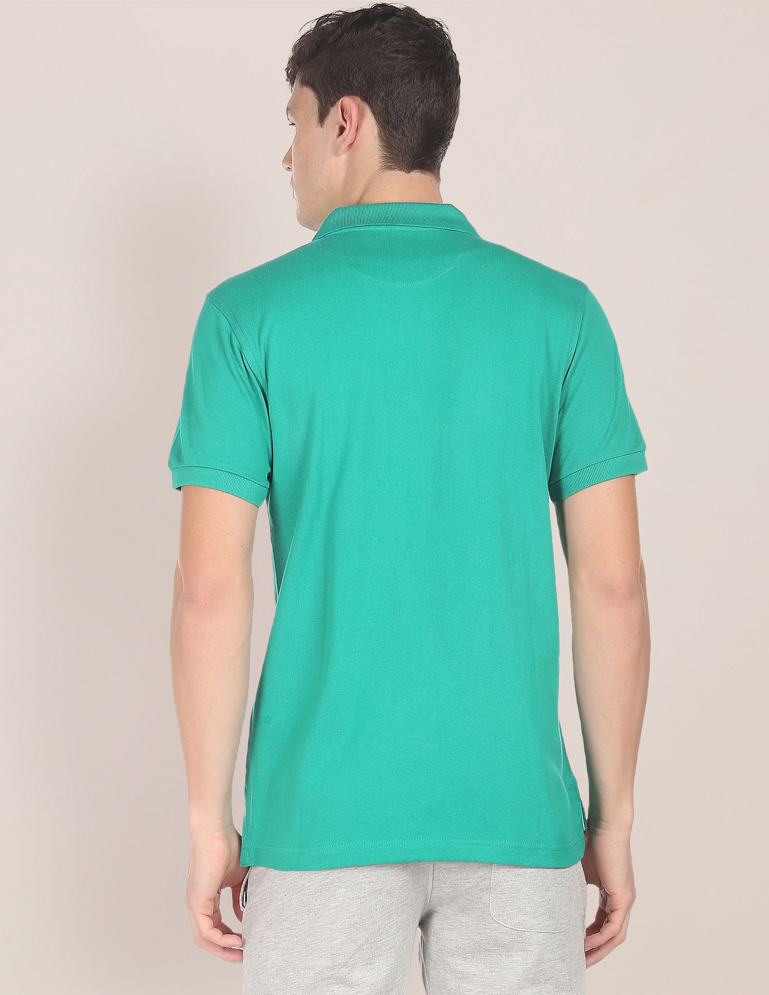 Men Teal Cotton Solid Polo Shirt Teal - U.S. POLO ASSN. | Large