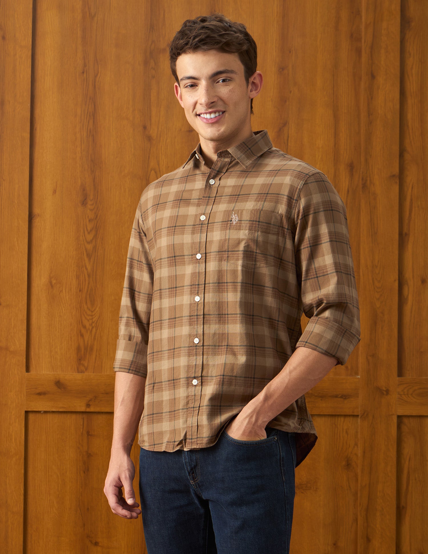 Tartan Checked Regular Fit Shirt Brown - U.S. Polo Assn. India | Large