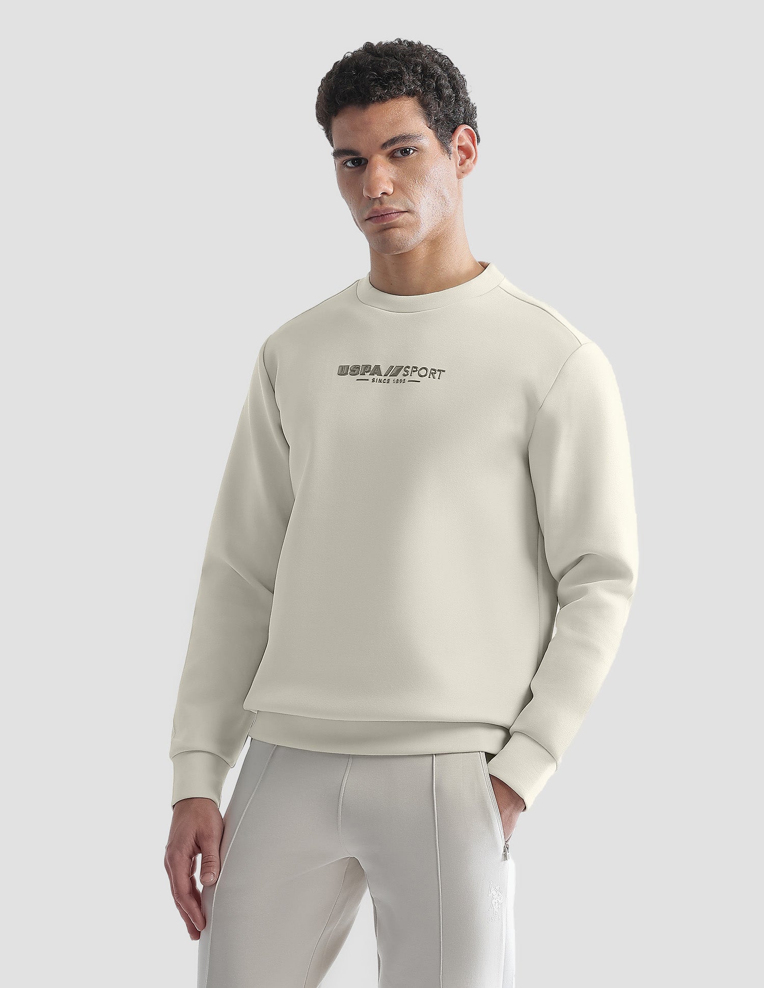 Solid Regular Fit Active Sweatshirt Beige - U.S. Polo Assn. India | Large
