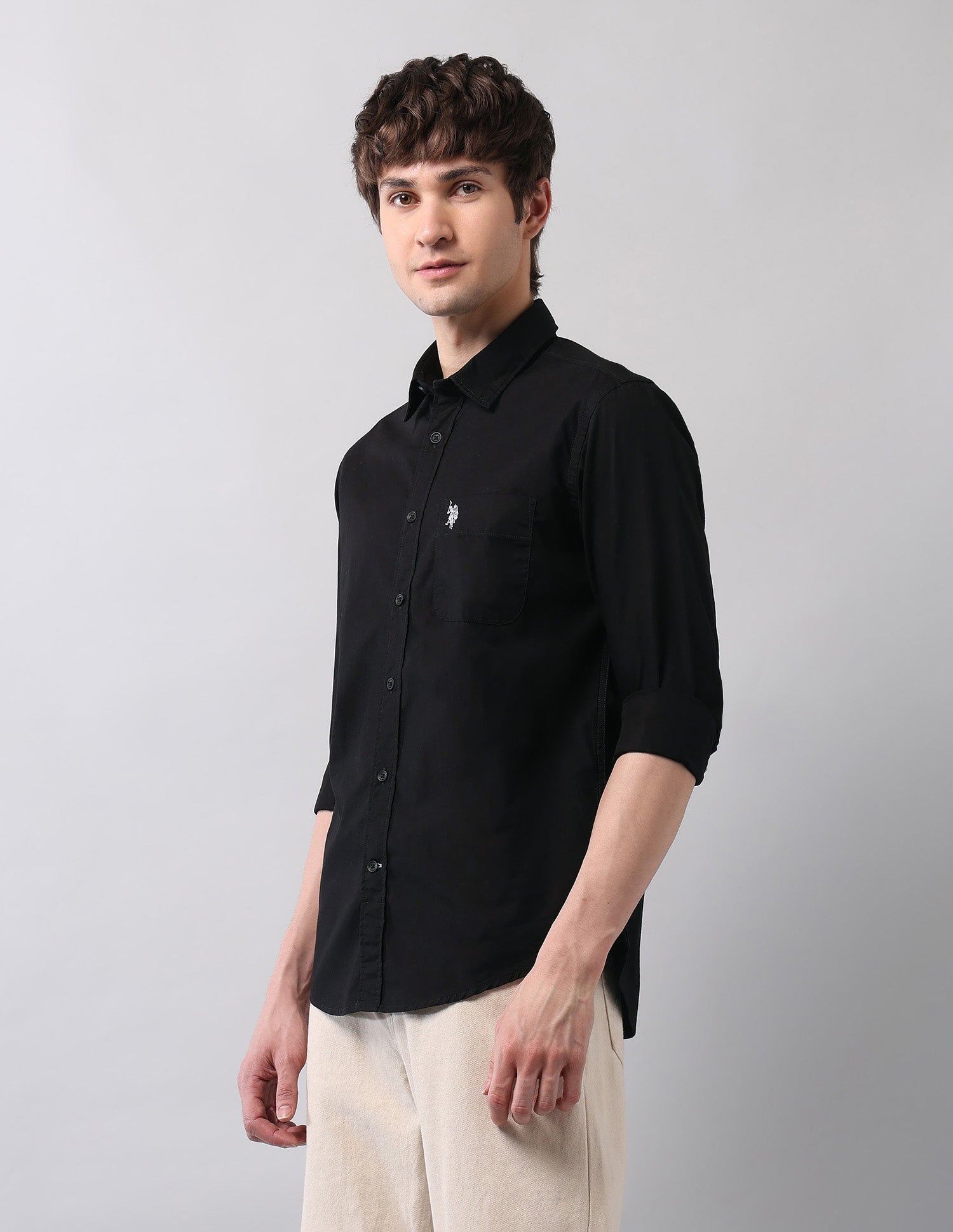 Pure Cotton Regular Fit Shirt Black - U.S. Polo Assn. India | Large