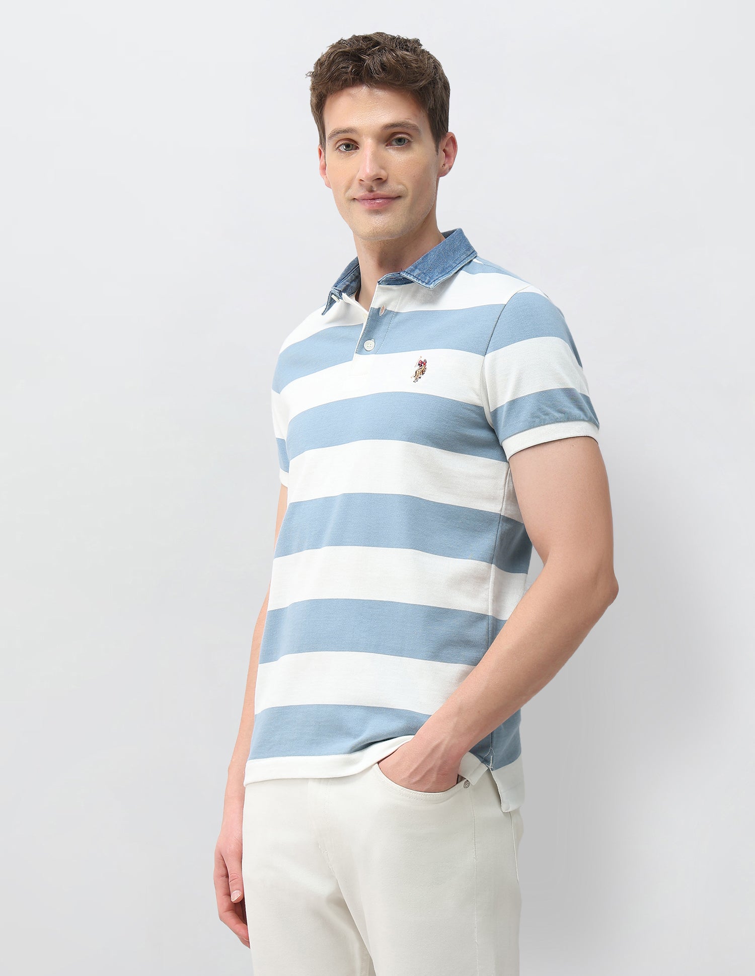 Horizontal Striped Muscle Fit Polo Shirt Blue - U.S. Polo Assn. India | Large