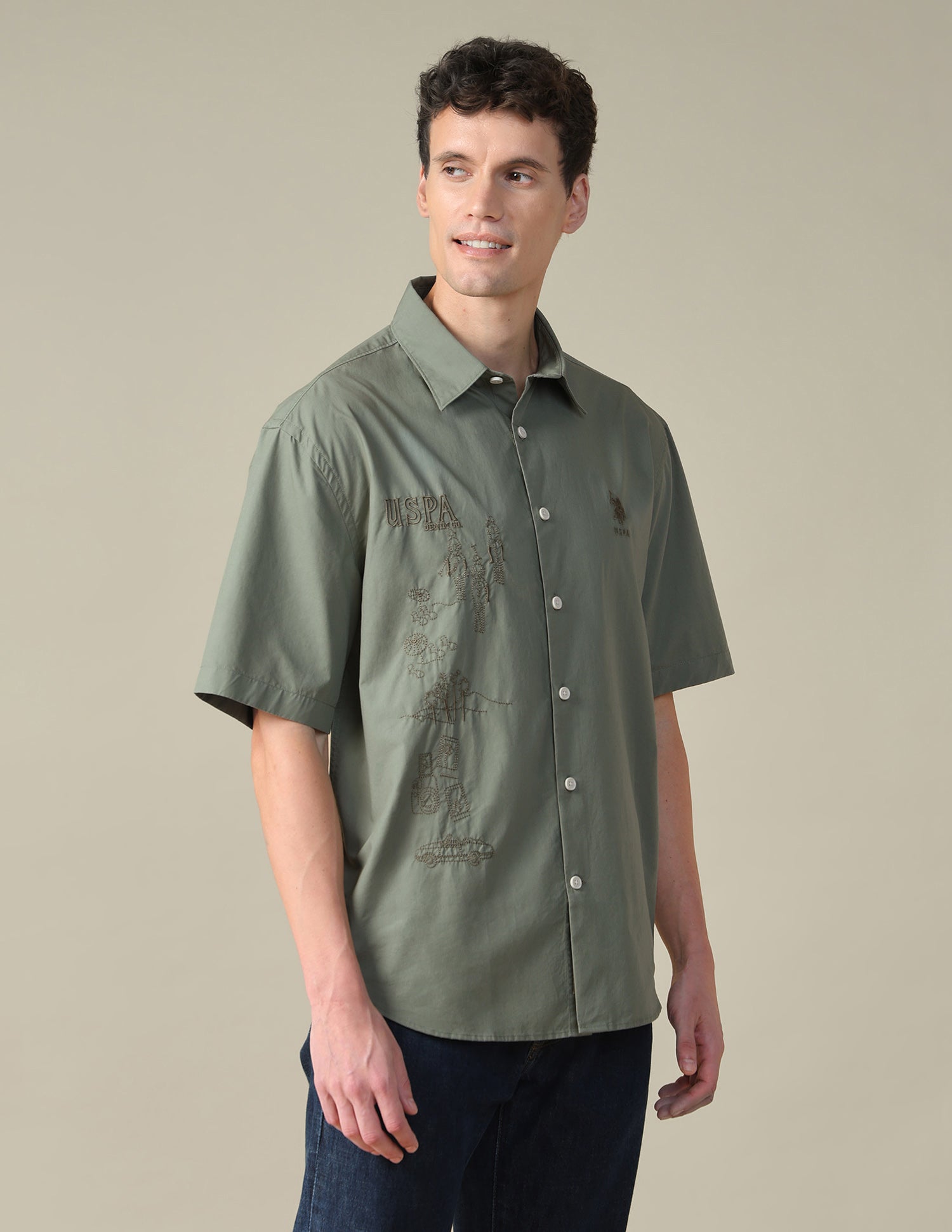 Graphic Brand Embroidered Regular Fit Shirt Green - U.S. Polo Assn. India | Large