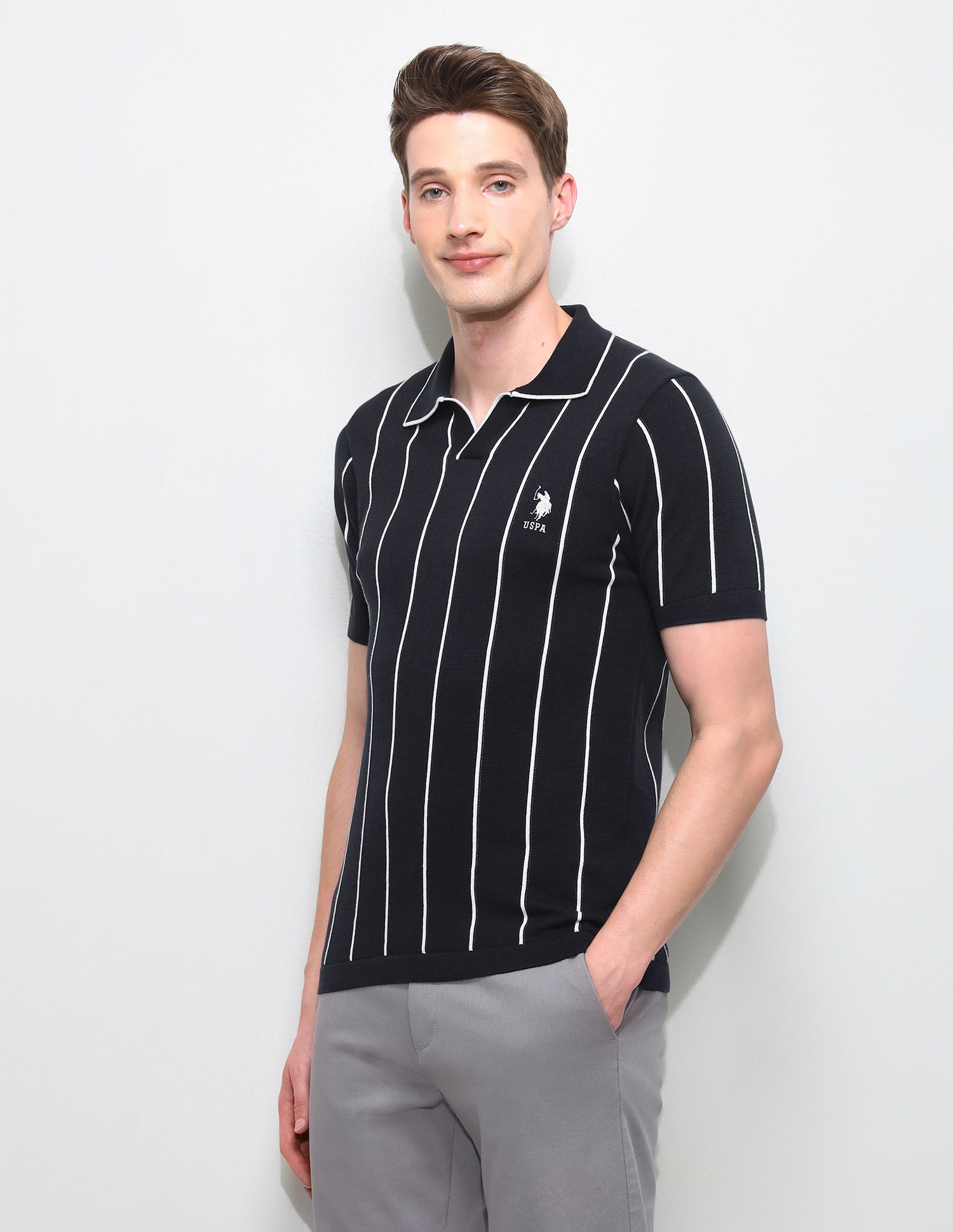 Vertical Striped Slim Fit Polo Shirt Navy - U.S. Polo Assn. India | Large