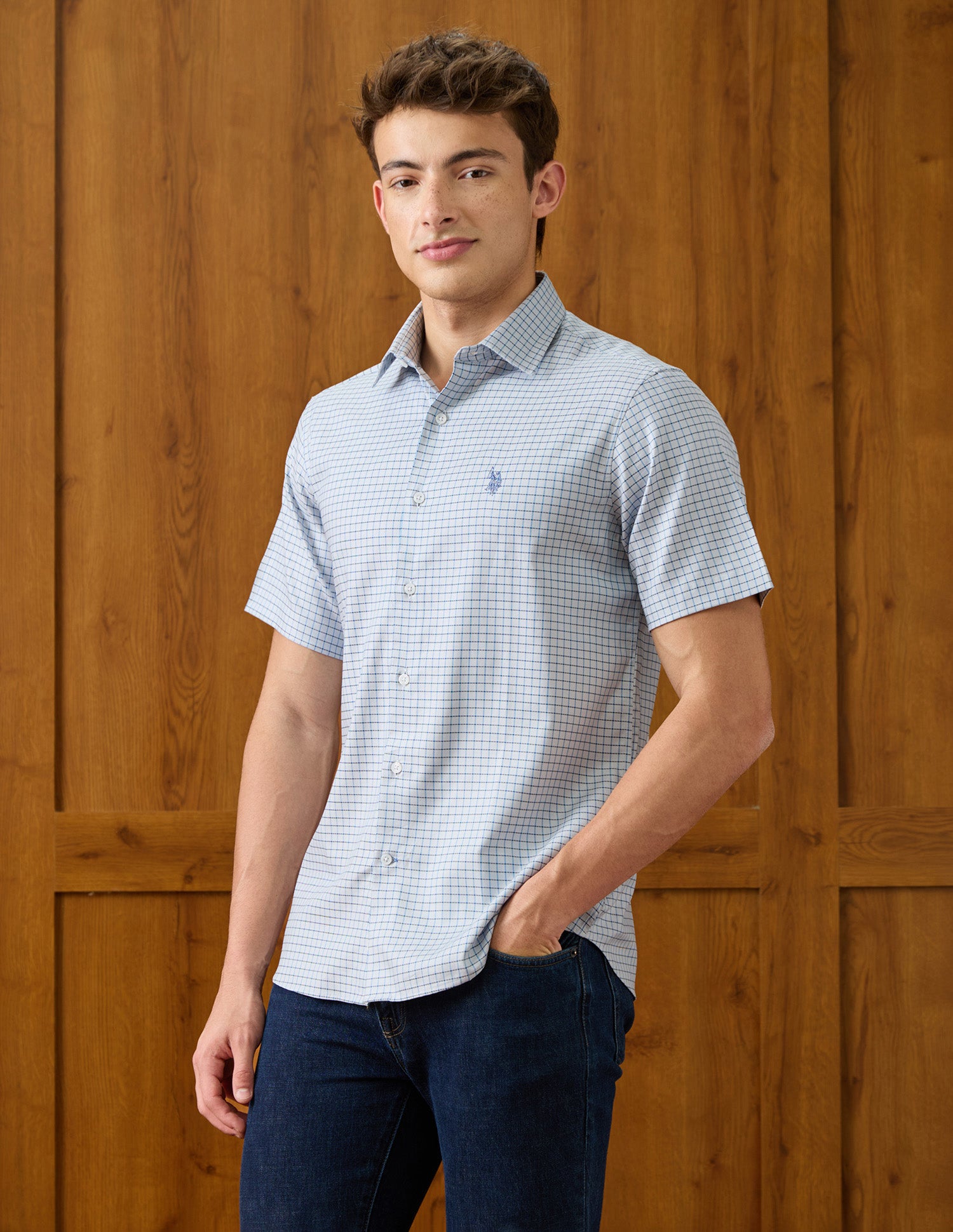 Graph Checked Twill Shirt Blue - U.S. Polo Assn. India | Large